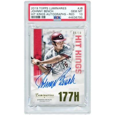 Johnny Bench Cincinnati Reds Autographed 2019 Topps Luminaries Hit Kings Red #HK-JB #6/10 PSA Authenticated 10 Card