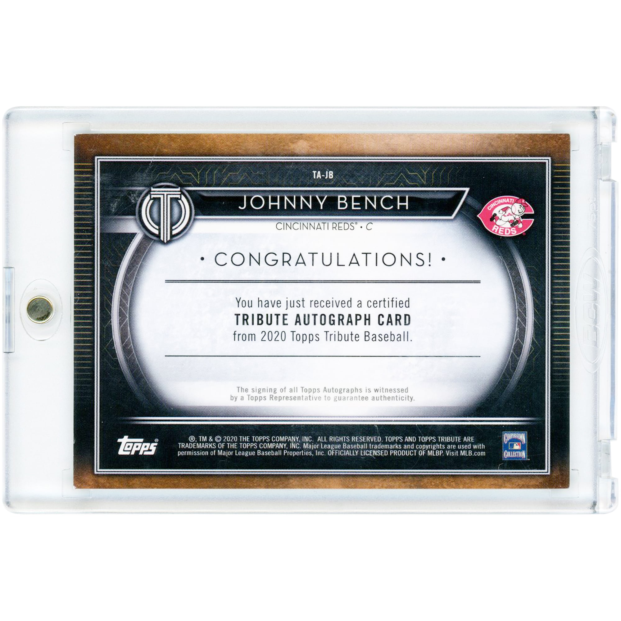 Carte autographiée de Johnny Bench (Reds de Cincinnati) Topps Tribute 2020 #TA-JB #27/60
