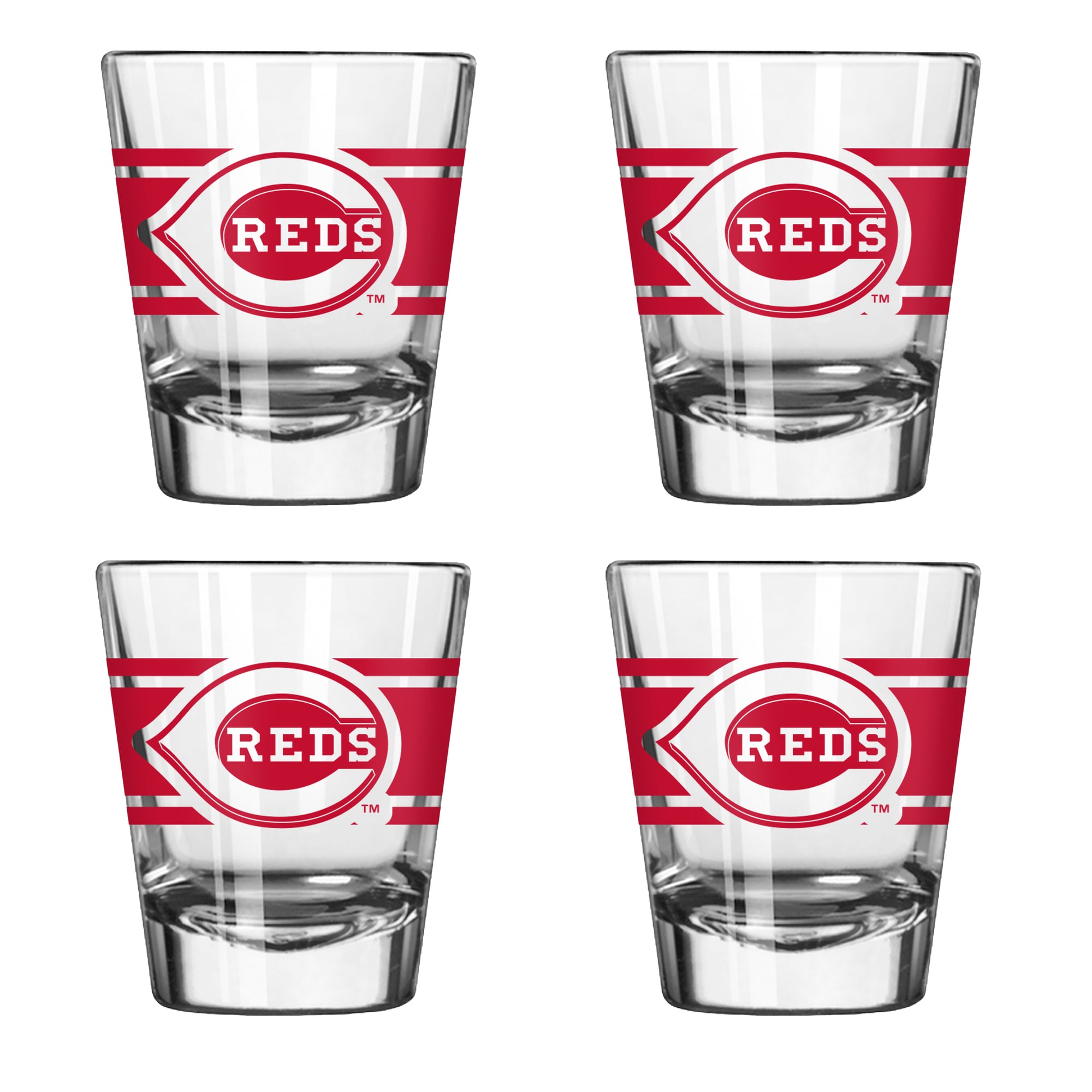 Logo Brands Cincinnati Reds Four-Piece Stripe Shot Glass Set