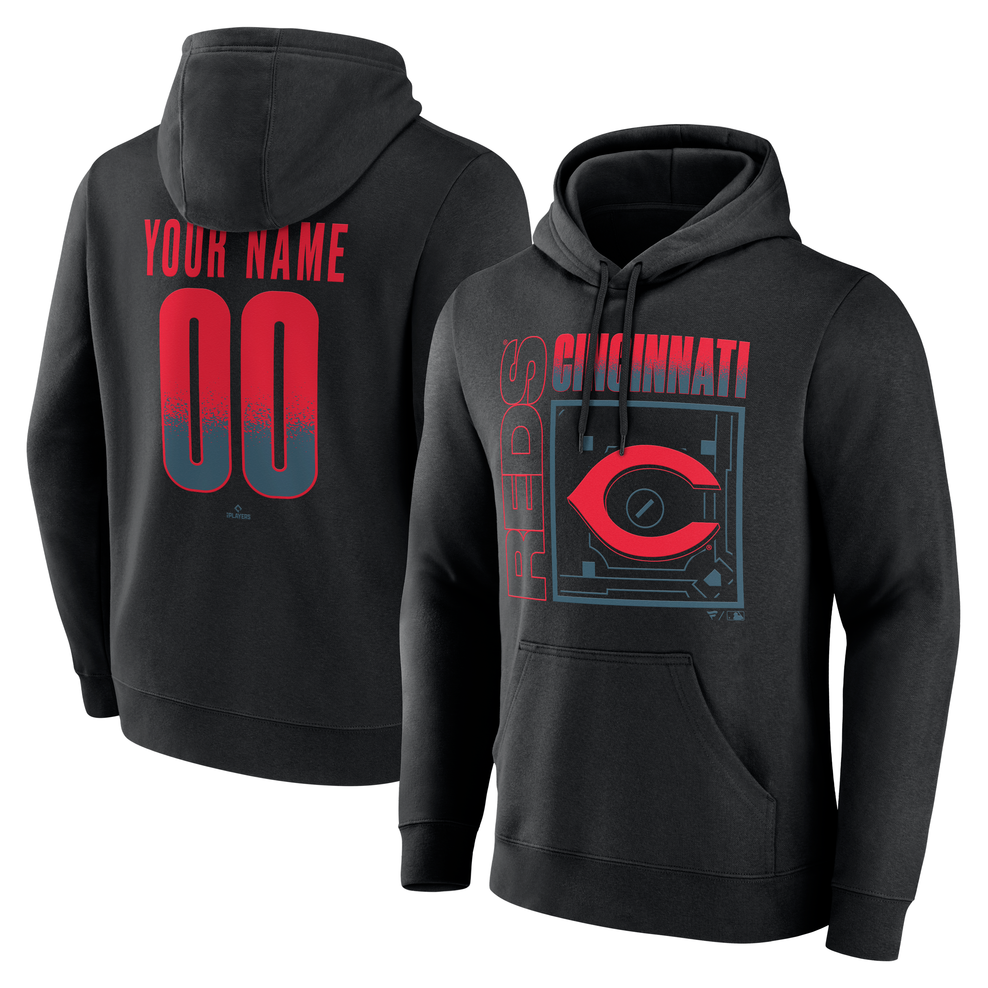 Men's Black Cincinnati Reds Home Field Pop Personalized Name & Number Hoodie