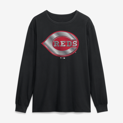 Cincinnati Reds  Metallic Mascot Long Sleeve T-Shirt - Black