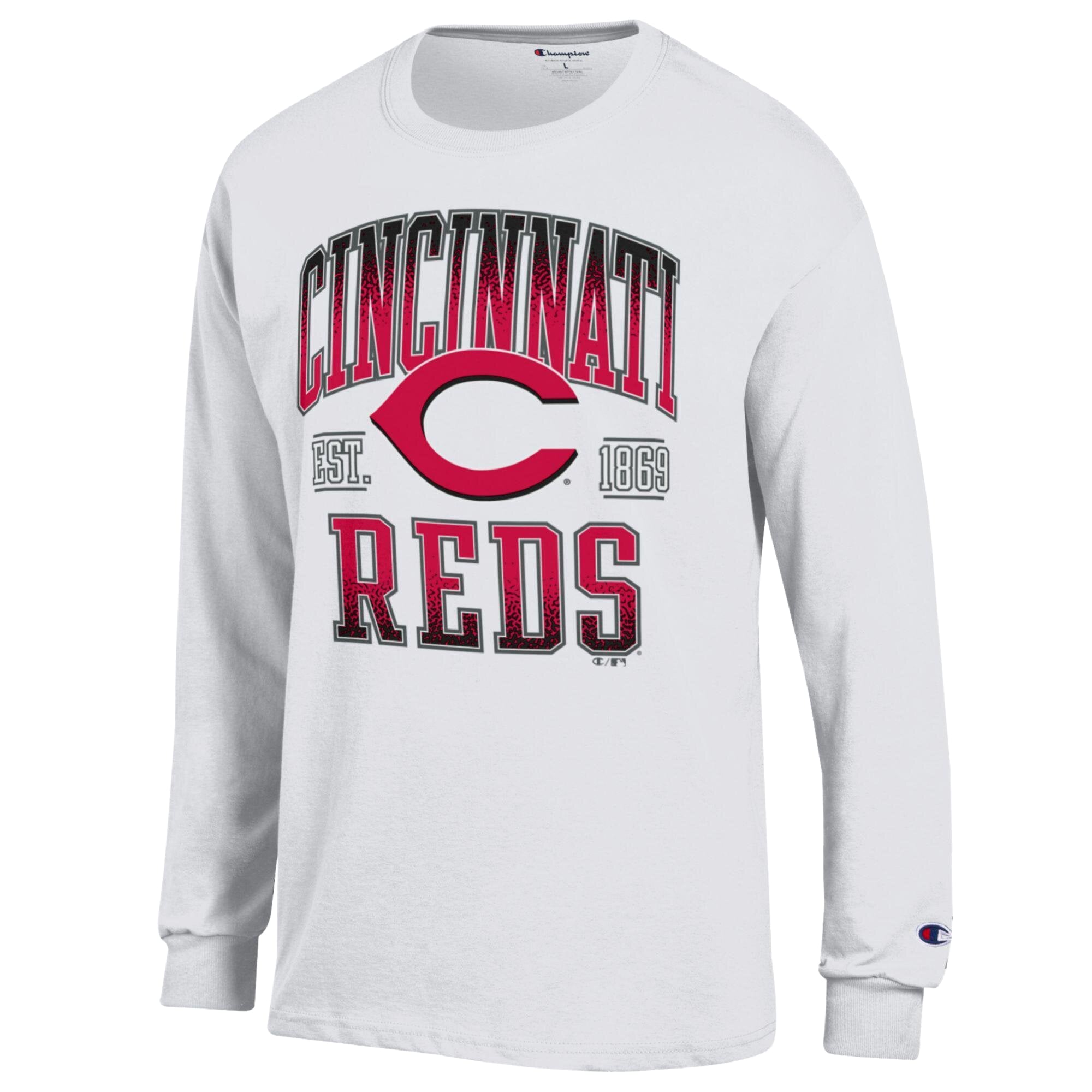 Men's Champion  White Cincinnati Reds Jersey Long Sleeve T-Shirt