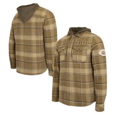 Cincinnati Reds Darius Rucker Collection by Fanatics Woven Hooded Full-Snap Shacket - Brown/Olive