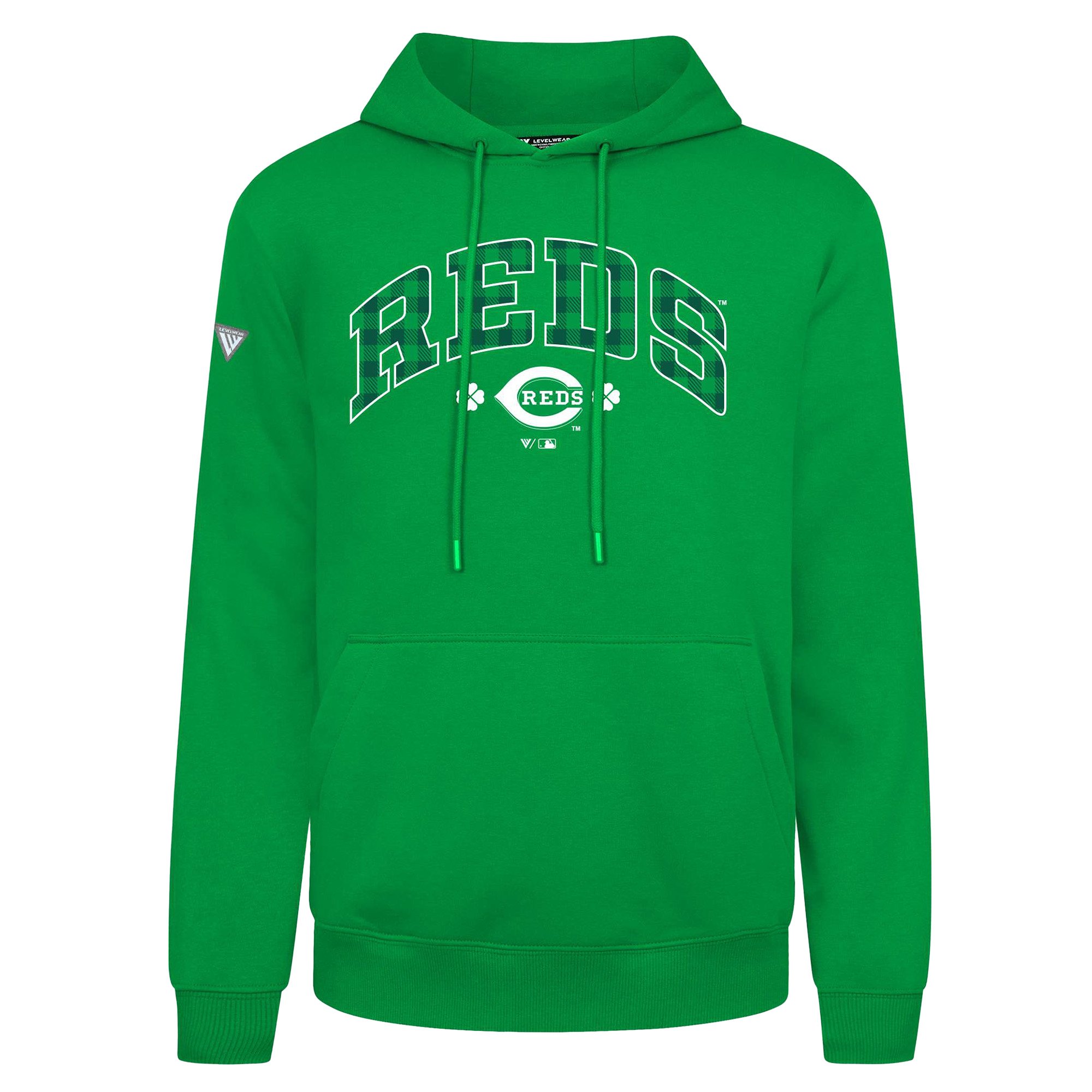 Men's Levelwear Cincinnati Reds St. Patrick's Day Podium Plaid Pullover Hoodie