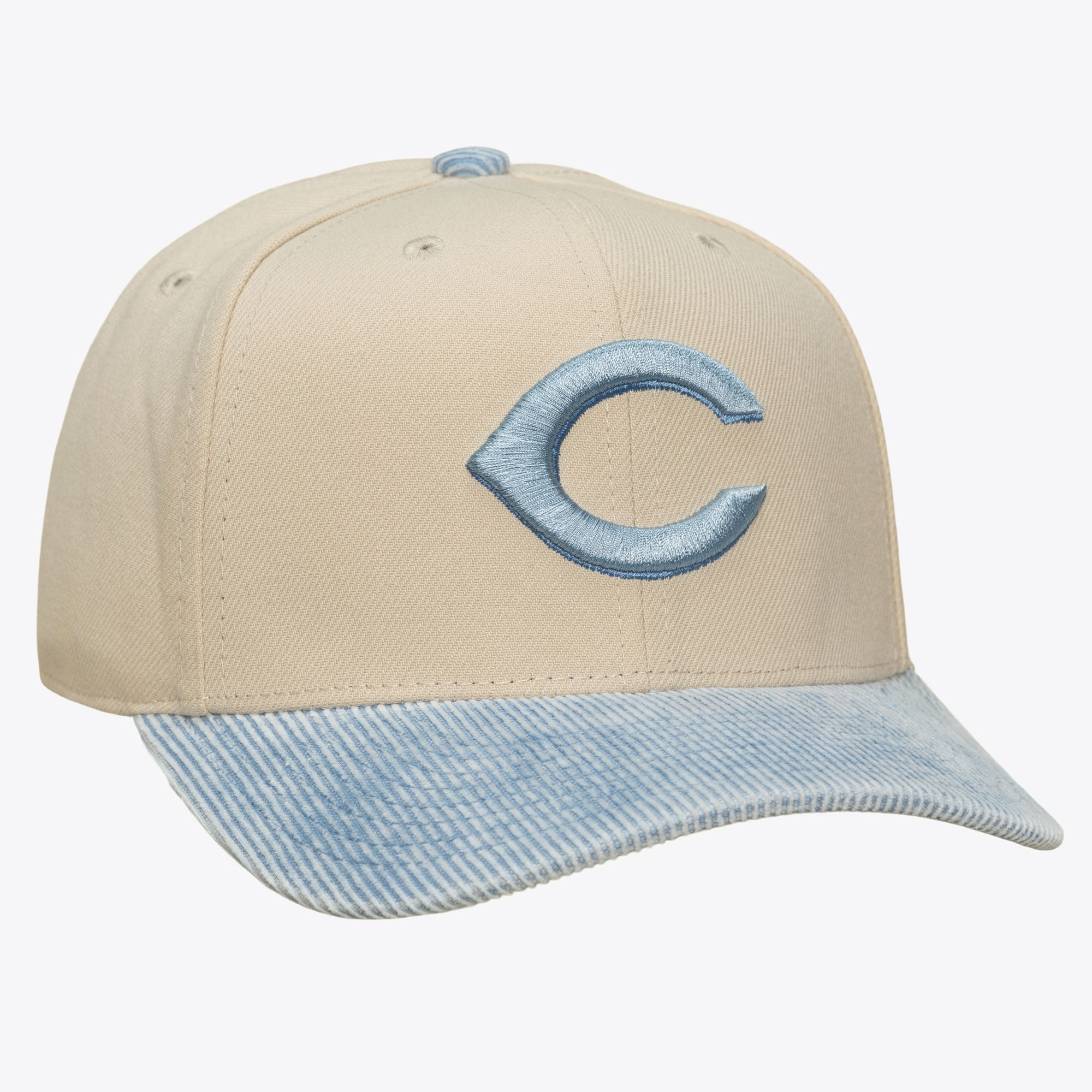 Men's Mitchell & Ness Cream/Light Blue Cincinnati Reds Washed Corduroy Pro Crown Snapback Hat