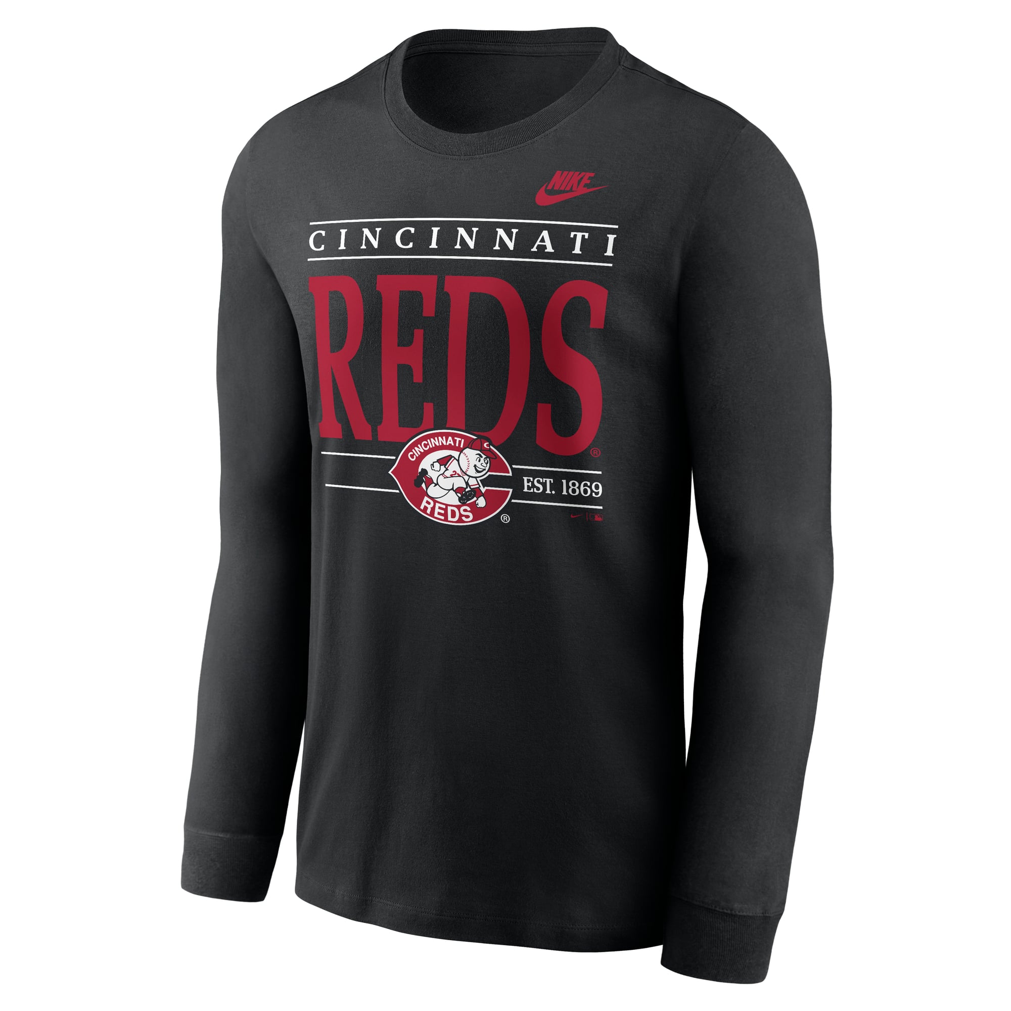 T-shirt à manches longues Nike noir pour homme, motif Cooperstown des Reds de Cincinnati