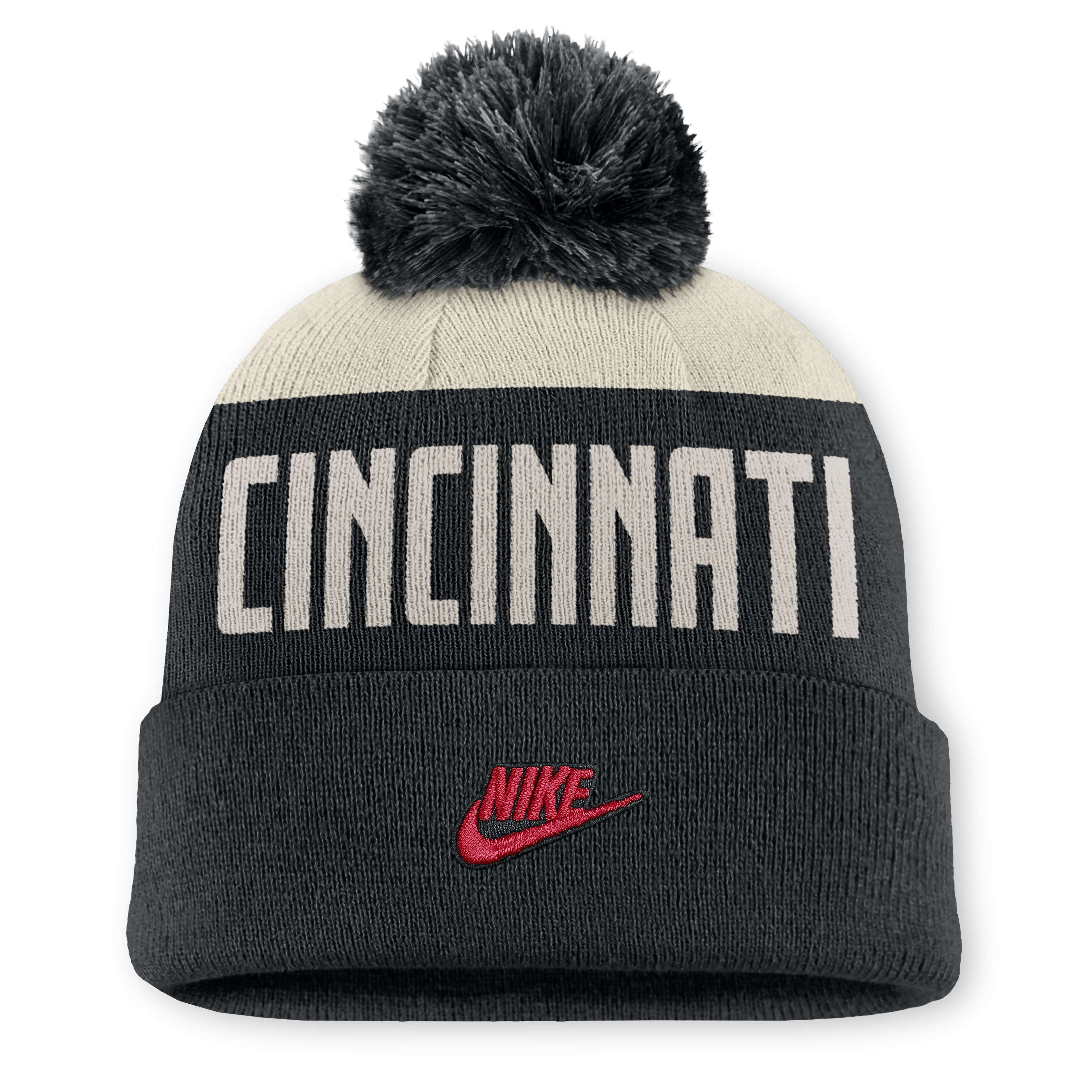 Bonnet Nike Peak Standard à revers et pompon, coloris naturel/noir, Cincinnati Reds, pour homme