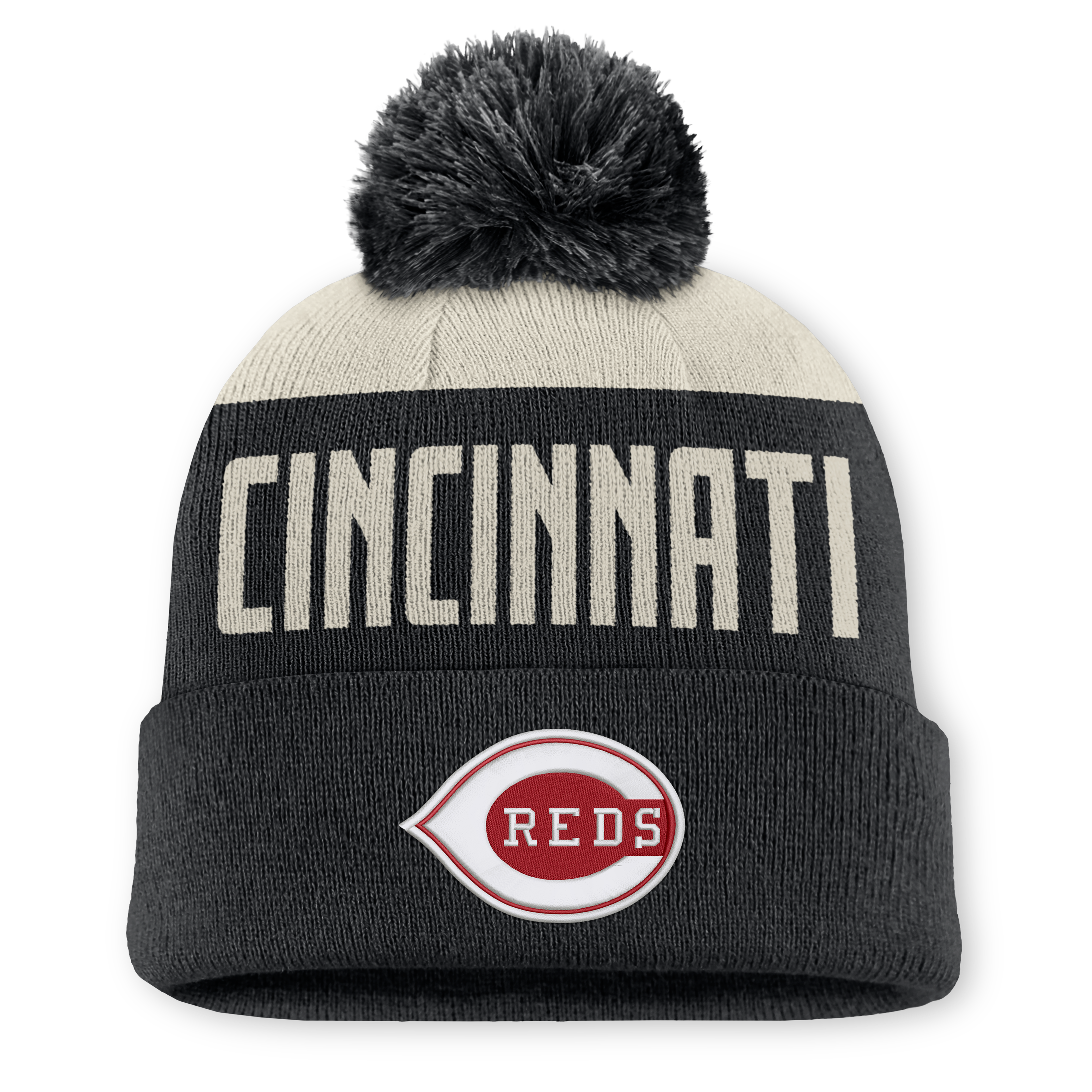 Bonnet Nike Peak Standard à revers et pompon, coloris naturel/noir, Cincinnati Reds, pour homme