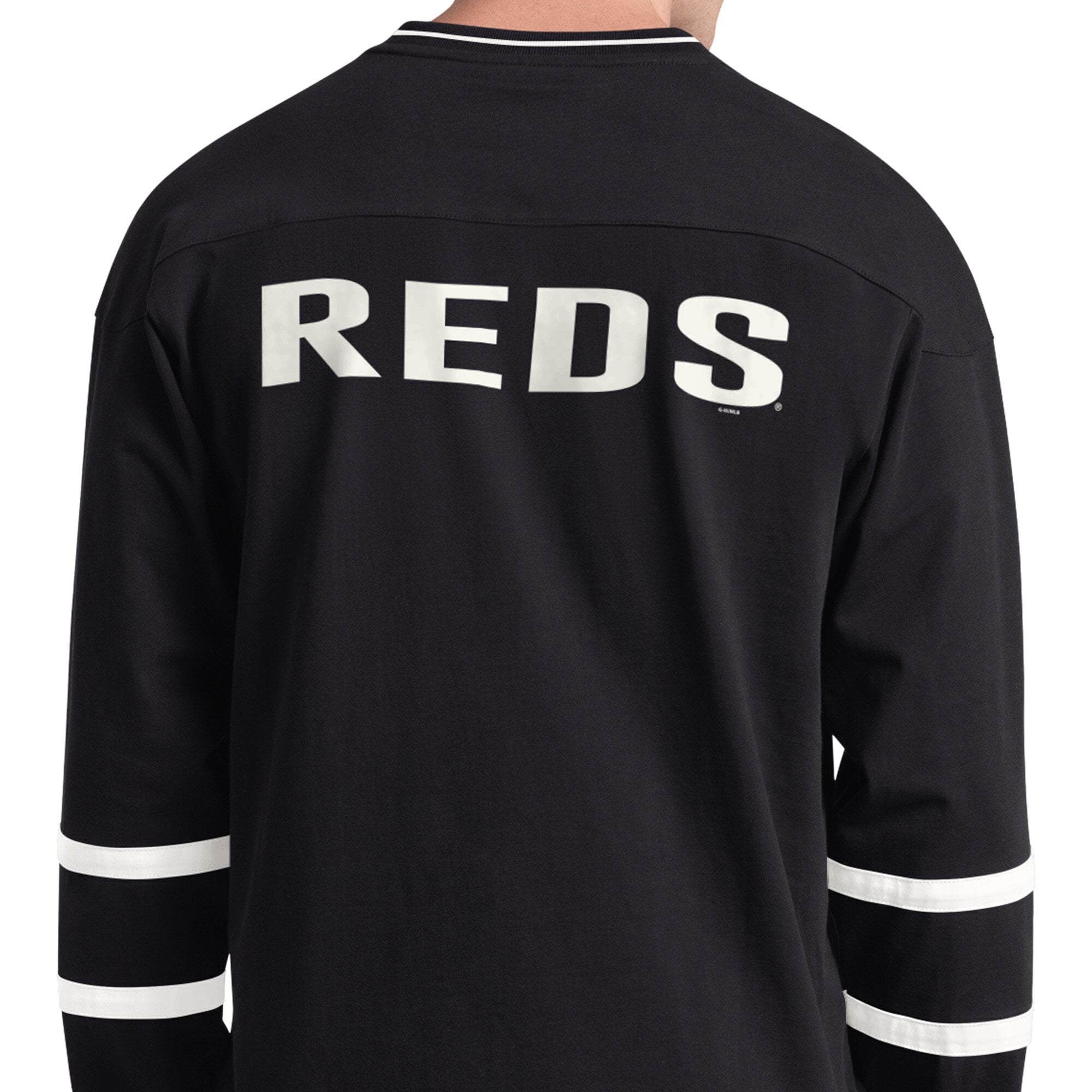 Men's Starter Black Cincinnati Reds Line Up Long Sleeve V-Neck T-Shirt