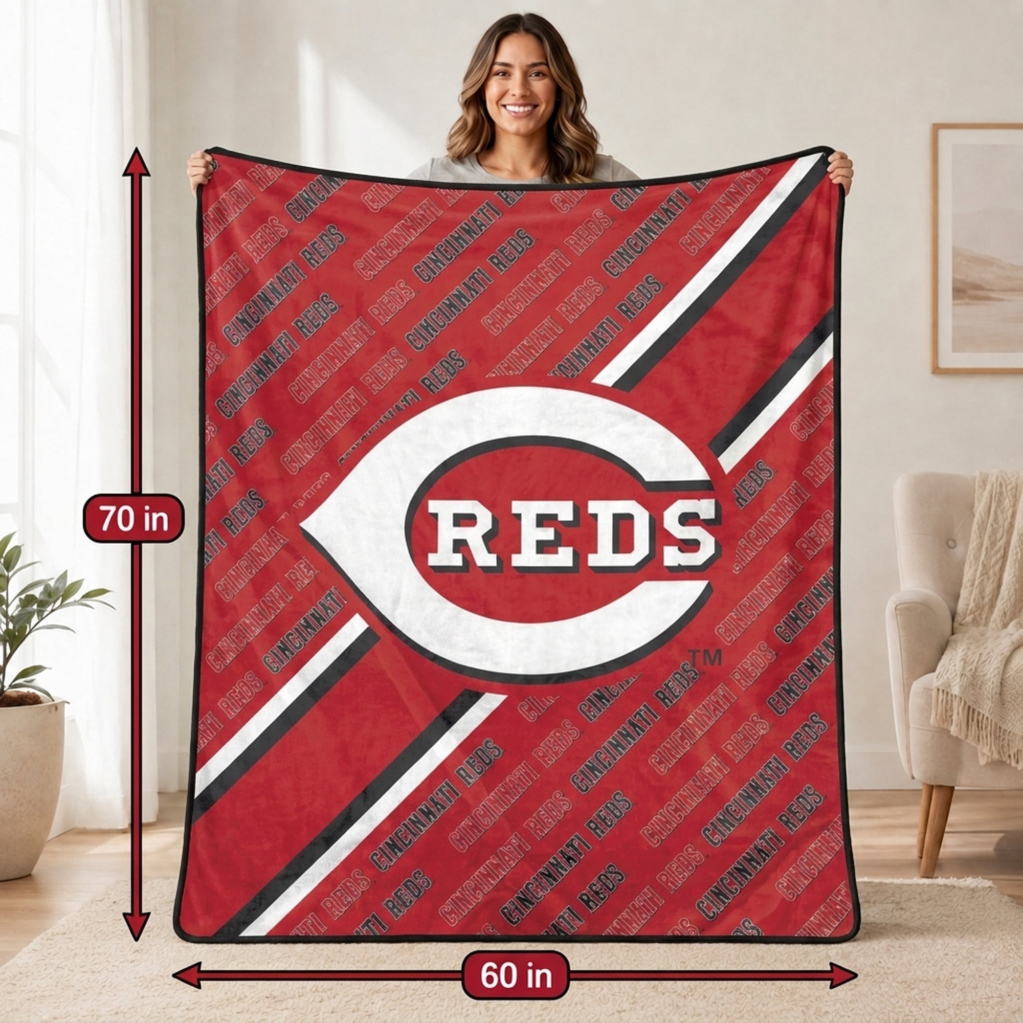 Pegasus Cincinnati Reds 60" x 70" Diagonal Lined Wordmark Ultra Soft Blanket