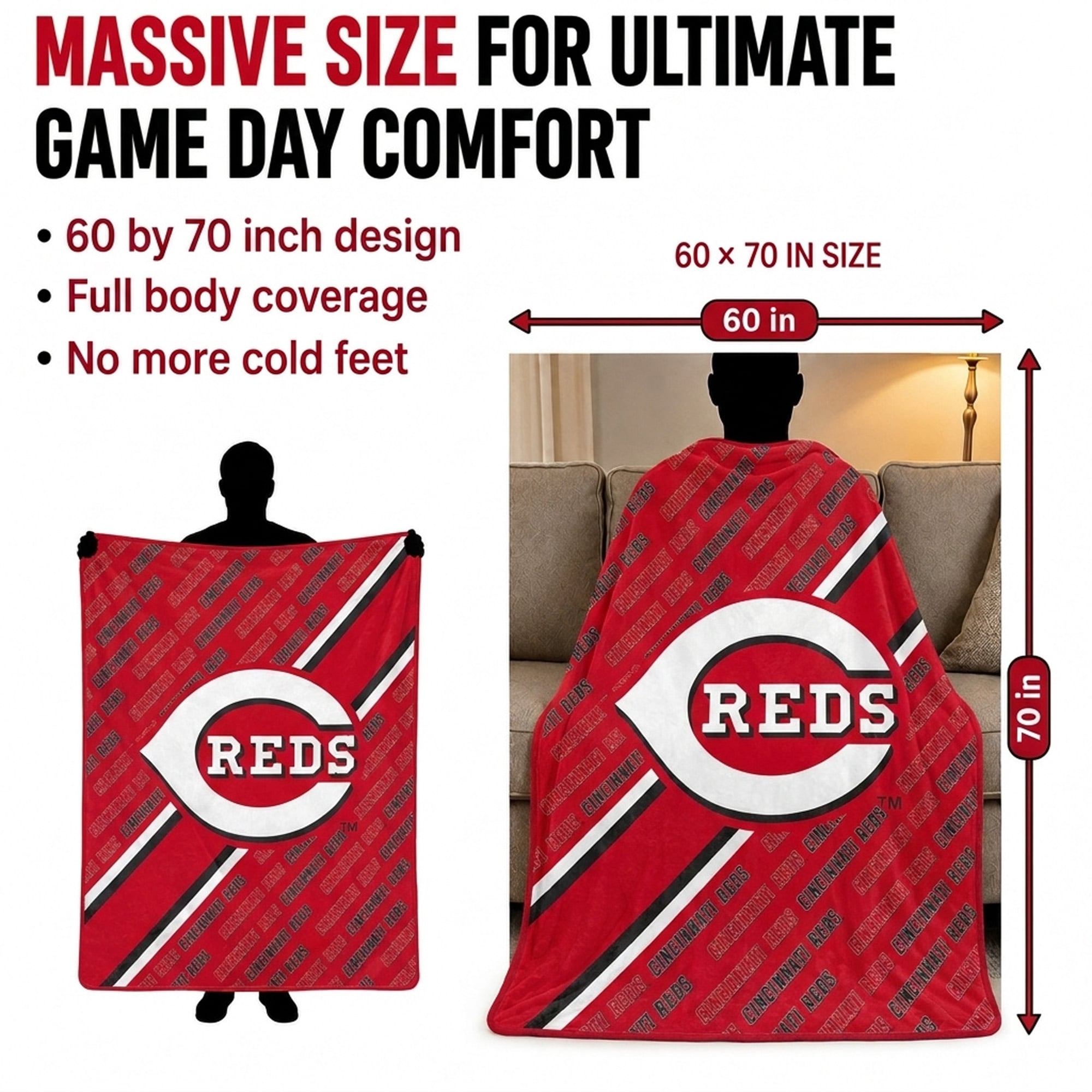 Pegasus Cincinnati Reds 60" x 70" Diagonal Lined Wordmark Ultra Soft Blanket