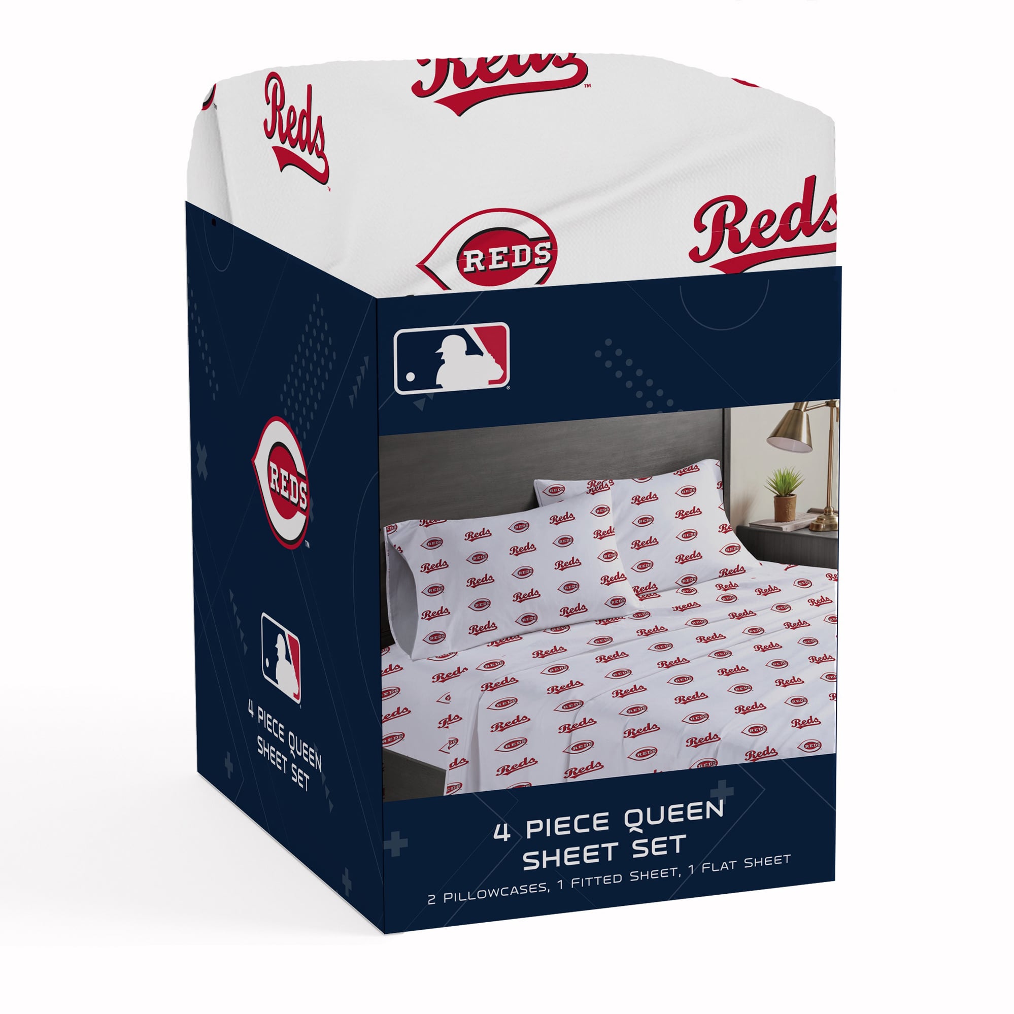 Ensemble de draps quatre pièces Pegasus Cincinnati Reds pour lit queen