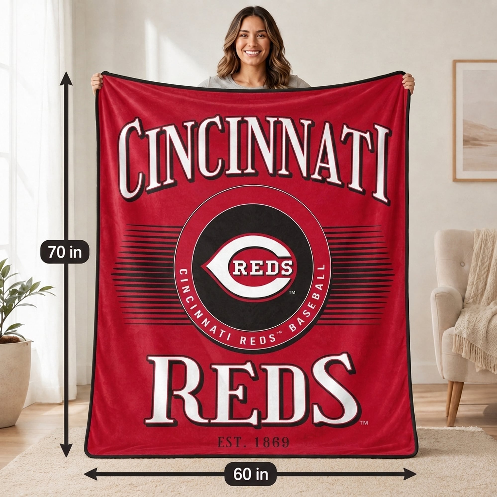 Couverture Pegasus Cincinnati Reds Spotlight Arch 60" x 70" ultra douce
