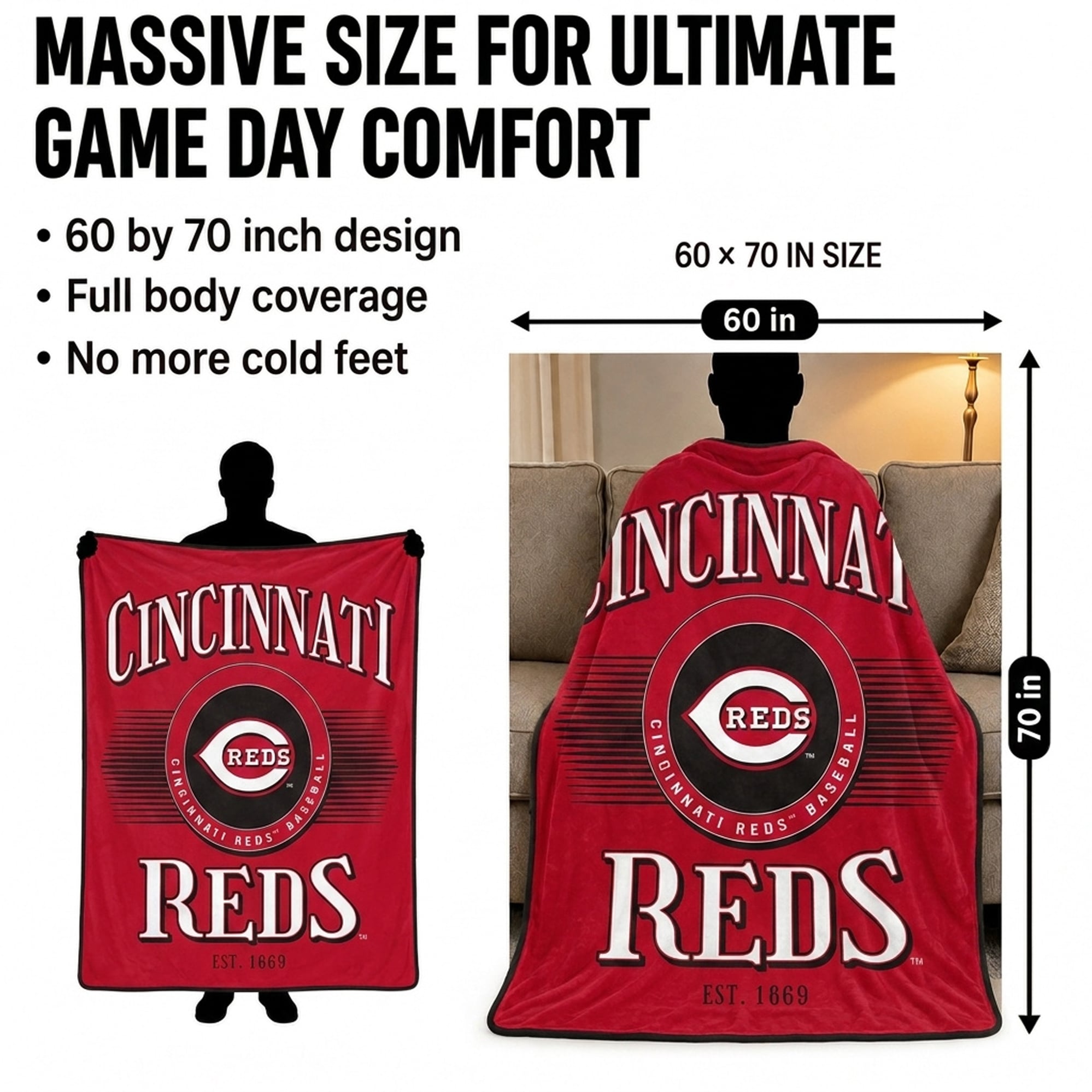 Couverture Pegasus Cincinnati Reds Spotlight Arch 60" x 70" ultra douce