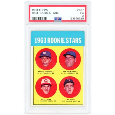 Pete Rose Cincinnati Reds 1963 Topps Rookie Stars #537 PSA Authenticated 3 Rookie Card