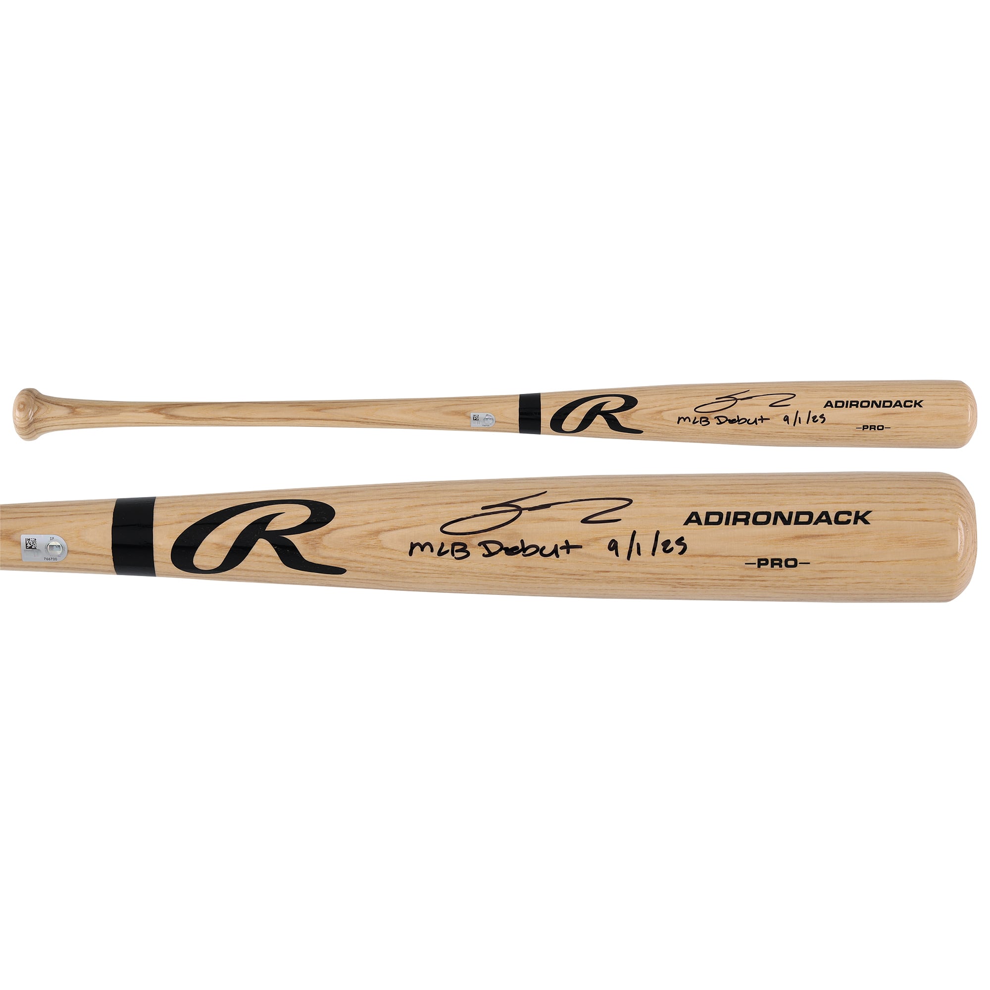 Bâton Rawlings Pro blond autographié par Sal Stewart des Reds de Cincinnati avec inscription « Débuts en MLB le 1er septembre 1925 ».
