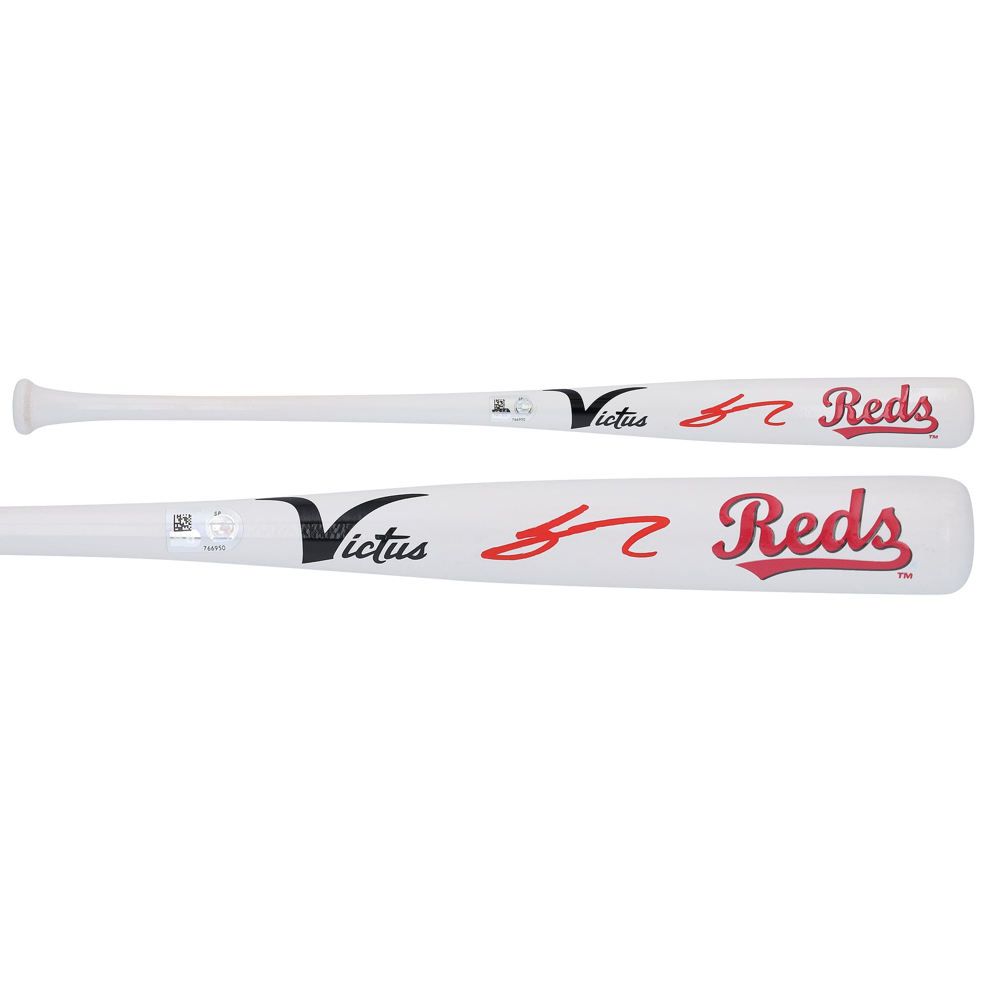 Bâton miniature Victus autographié par Sal Stewart, des Reds de Cincinnati, avec identification de l'équipe.