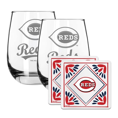 Cincinnati Reds The Memory Company 15oz. Stemless Wine Glass & Coaster Set