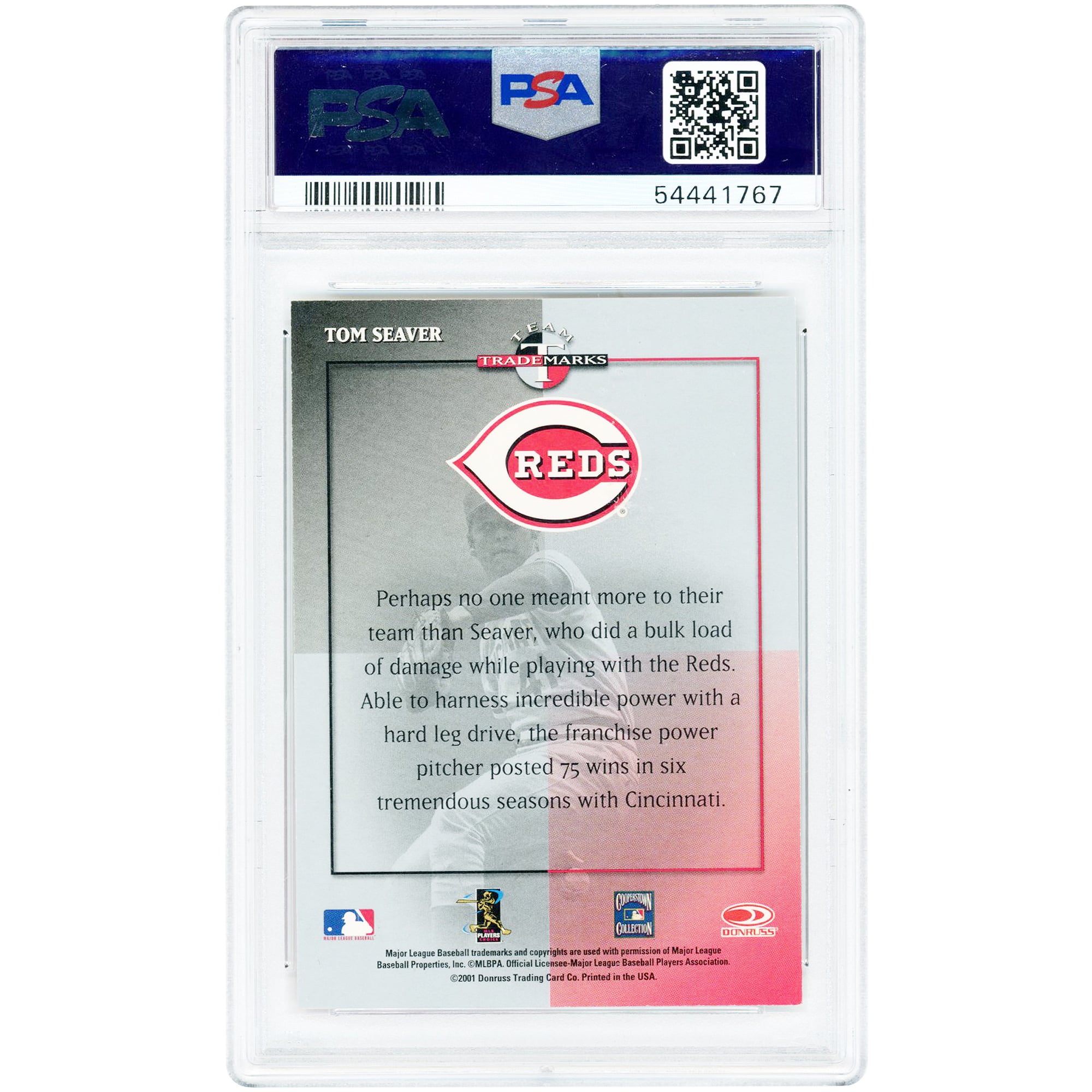 Tom Seaver Cincinnati Reds Autographed 2001 Donruss Signature Series Team Trademarks Master Series #NNO PSA Authenticated 9 Card