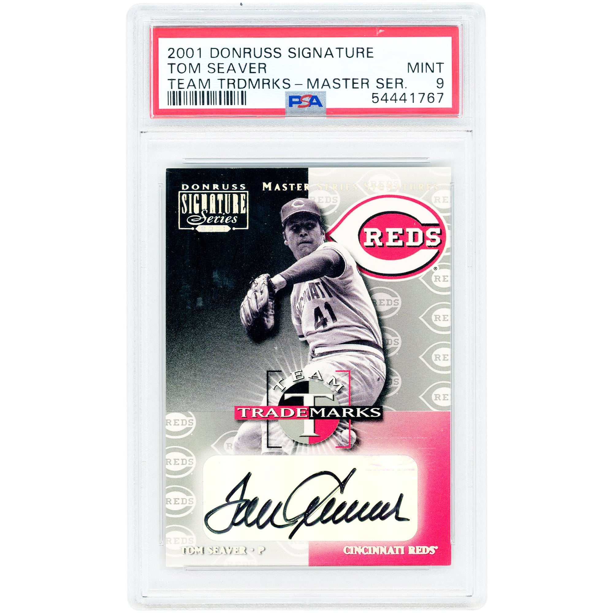 Tom Seaver Cincinnati Reds Autographed 2001 Donruss Signature Series Team Trademarks Master Series #NNO PSA Authenticated 9 Card