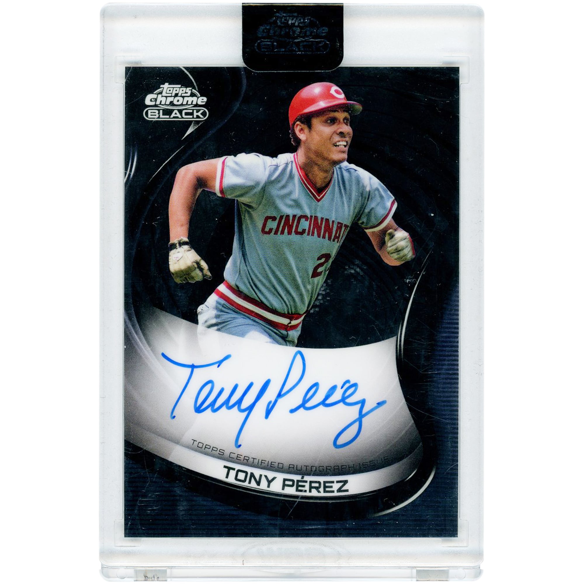 Carte Topps Chrome Black 2022 #CBA-TP autographiée par Tony Perez (Reds de Cincinnati)