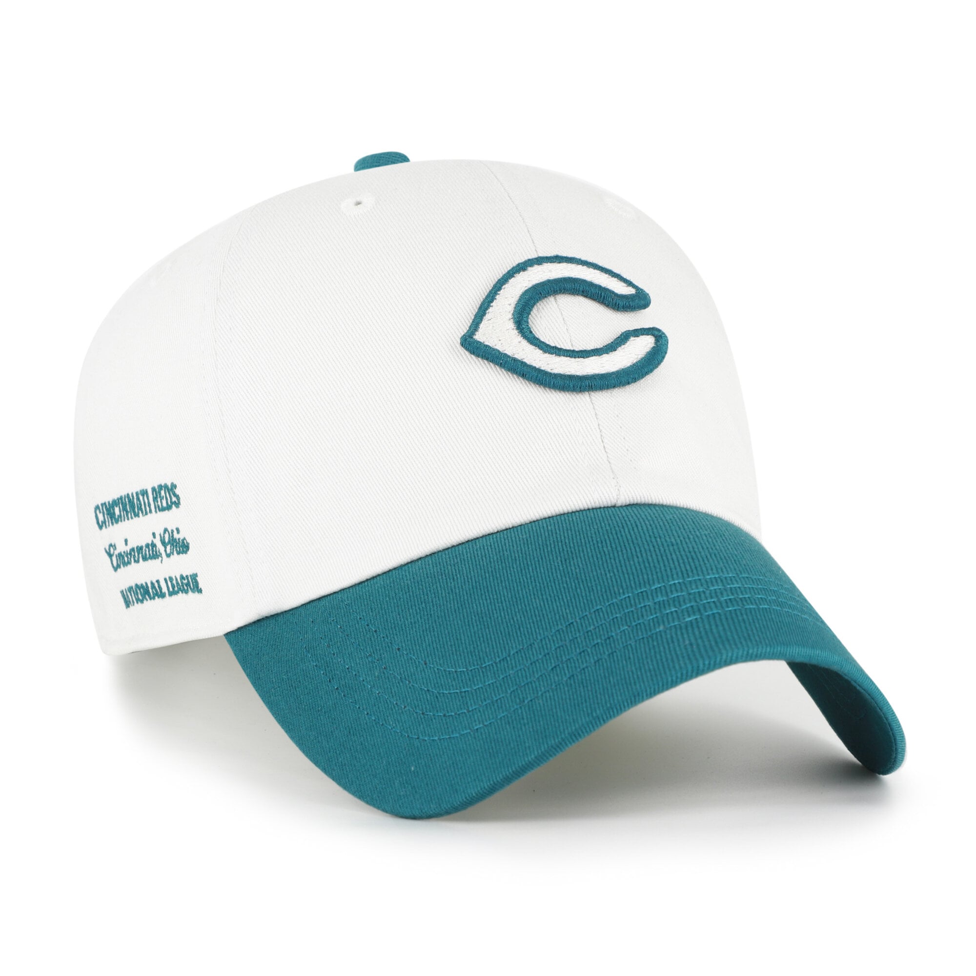 Unisex '47 White/Teal Cincinnati Reds Contemporary Tonal Clean Up Adjustable Hat