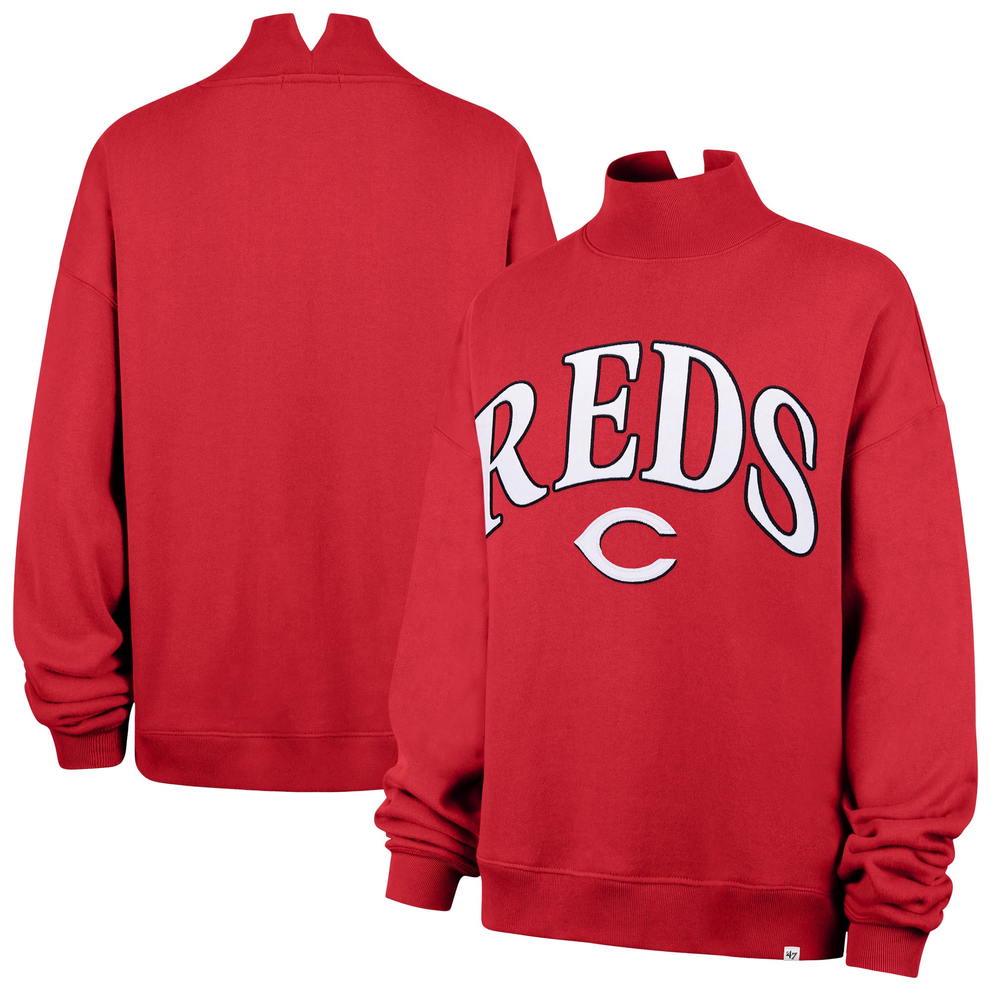 Women's '47 Red Cincinnati Reds Oversized Vantage Mock Neck Sweatshirt