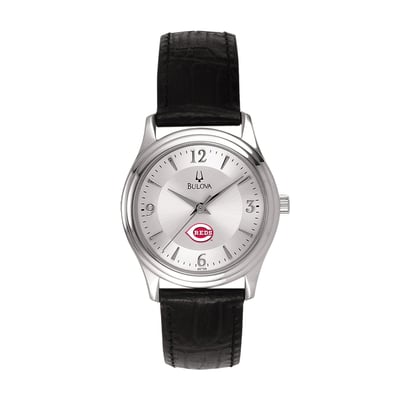 Cincinnati Reds Bulova Women's Leather Strap Watch - Silver