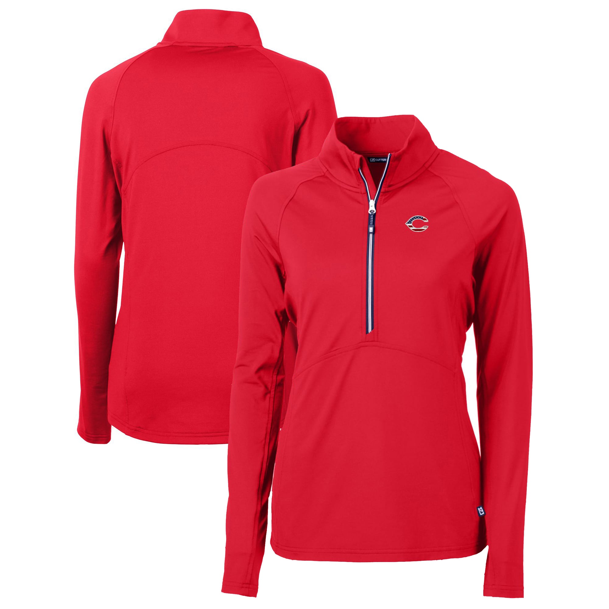 Pull à demi-zip Cutter & Buck rouge pour femme, logo Americana des Reds de Cincinnati, en maille écologique extensible recyclée.
