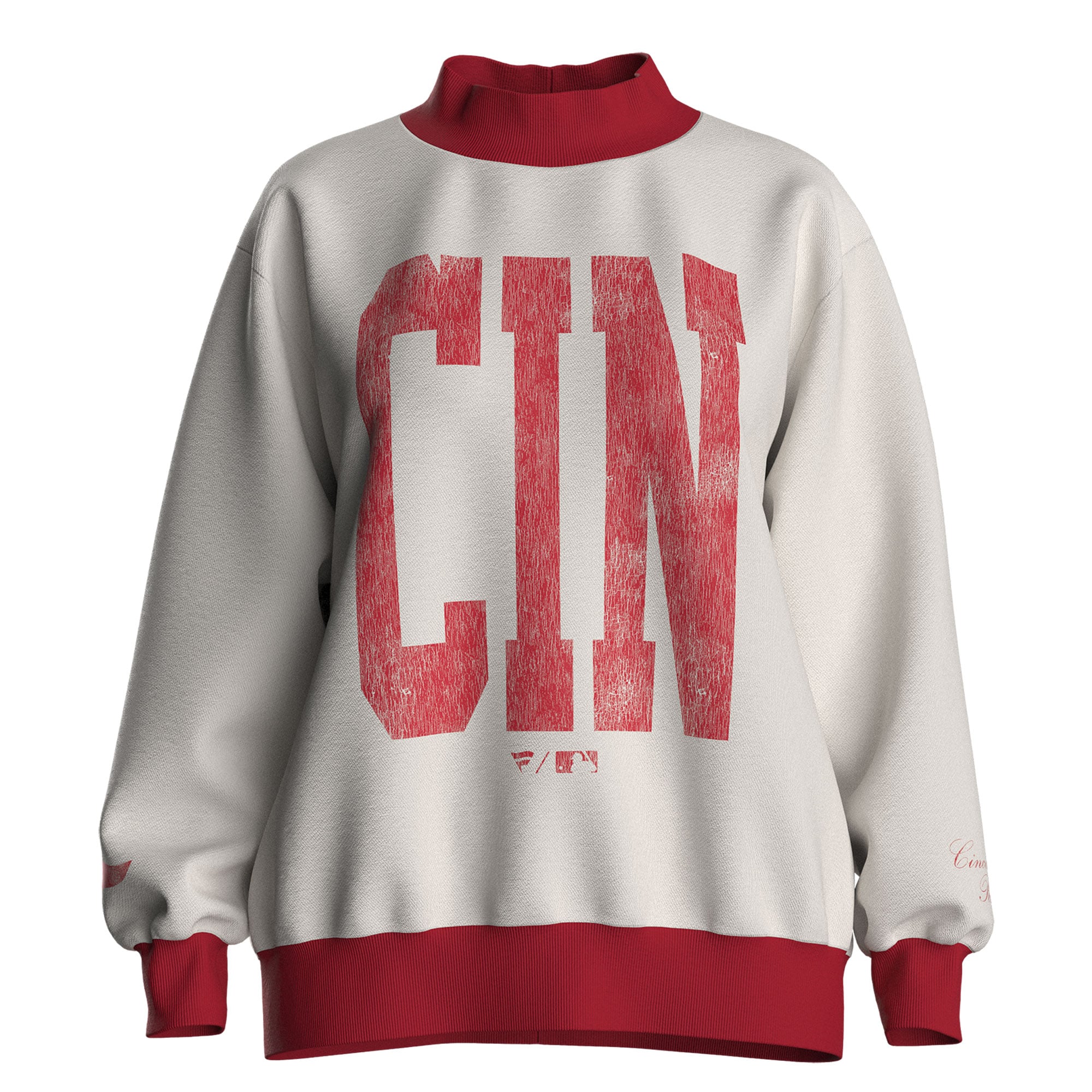 Women's Fanatics Cream Cincinnati Reds City Abbreviation Funnel Neck Fleece Sweatshirt