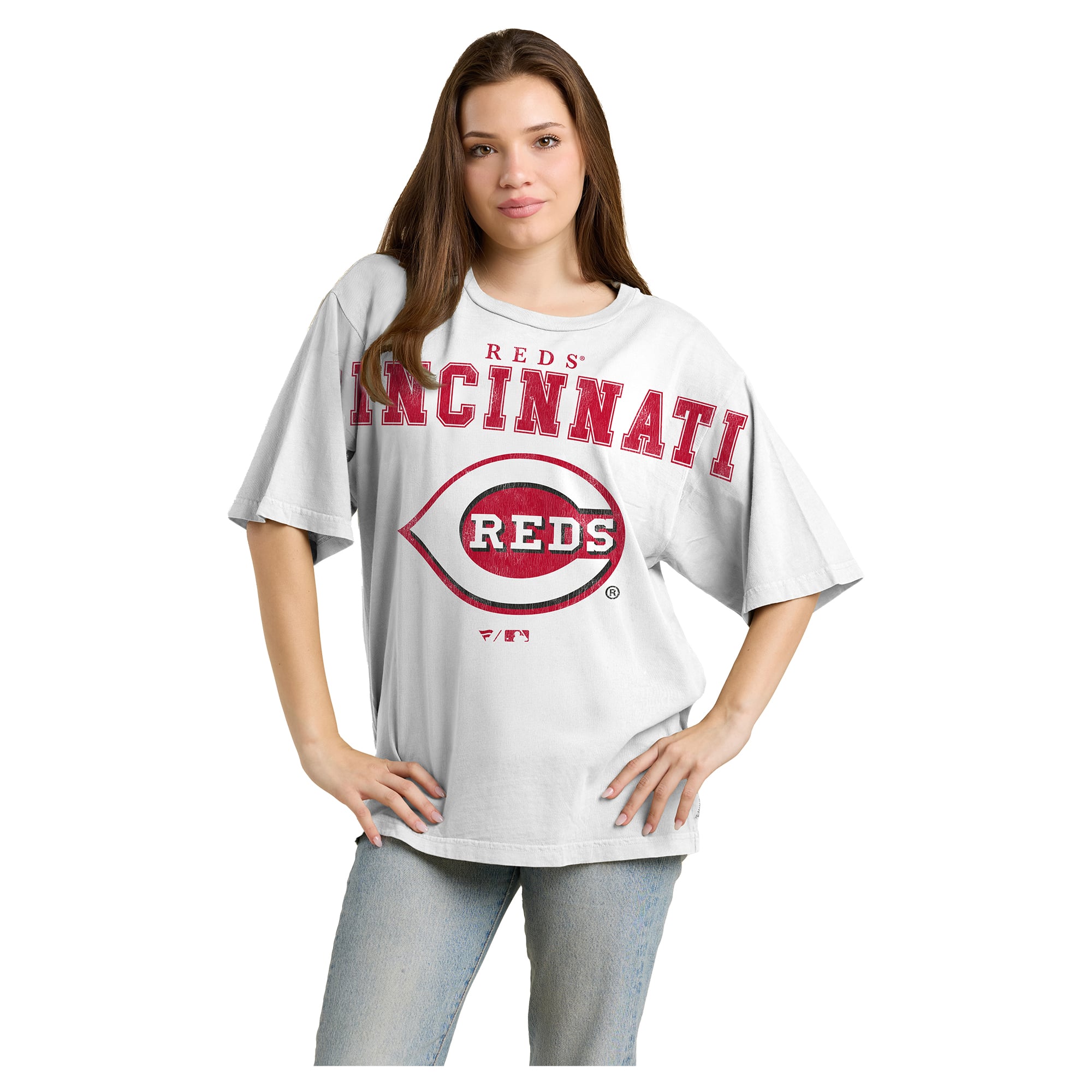 Women's Fanatics White Cincinnati Reds Relaxed Big Text T-Shirt