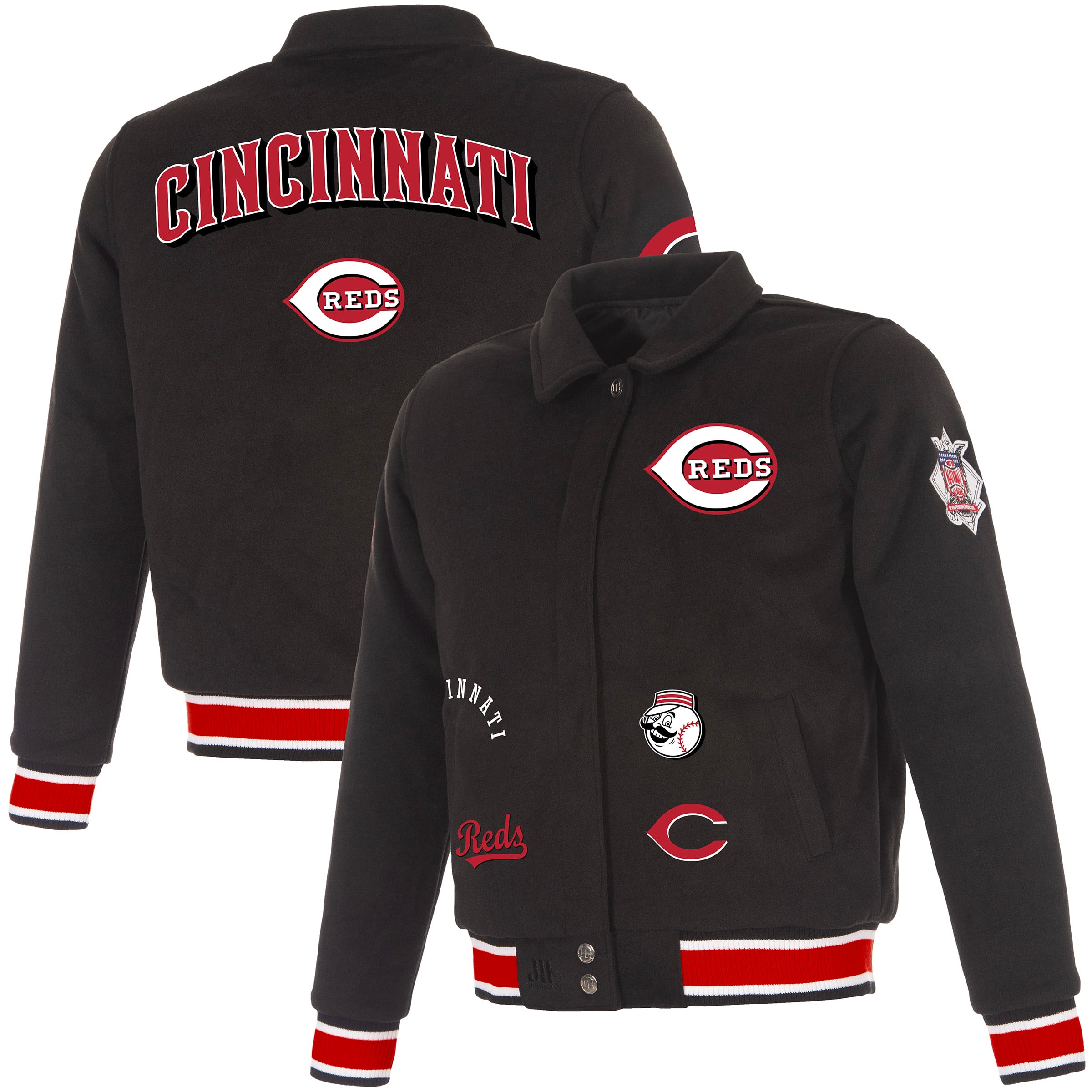 Women's JH Design Black Cincinnati Reds Reversible Wool Full-Snap Jacket