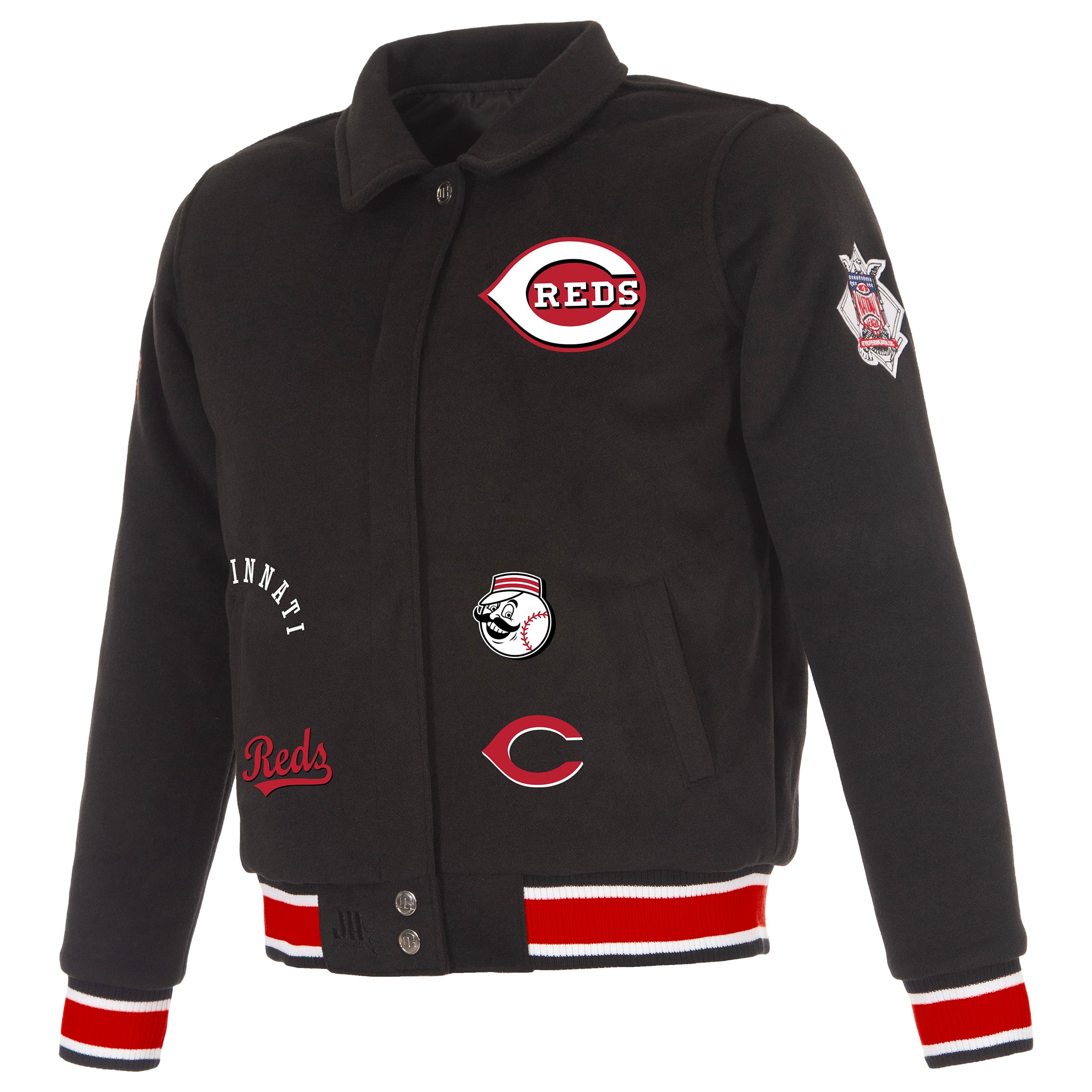 Women's JH Design Black Cincinnati Reds Reversible Wool Full-Snap Jacket