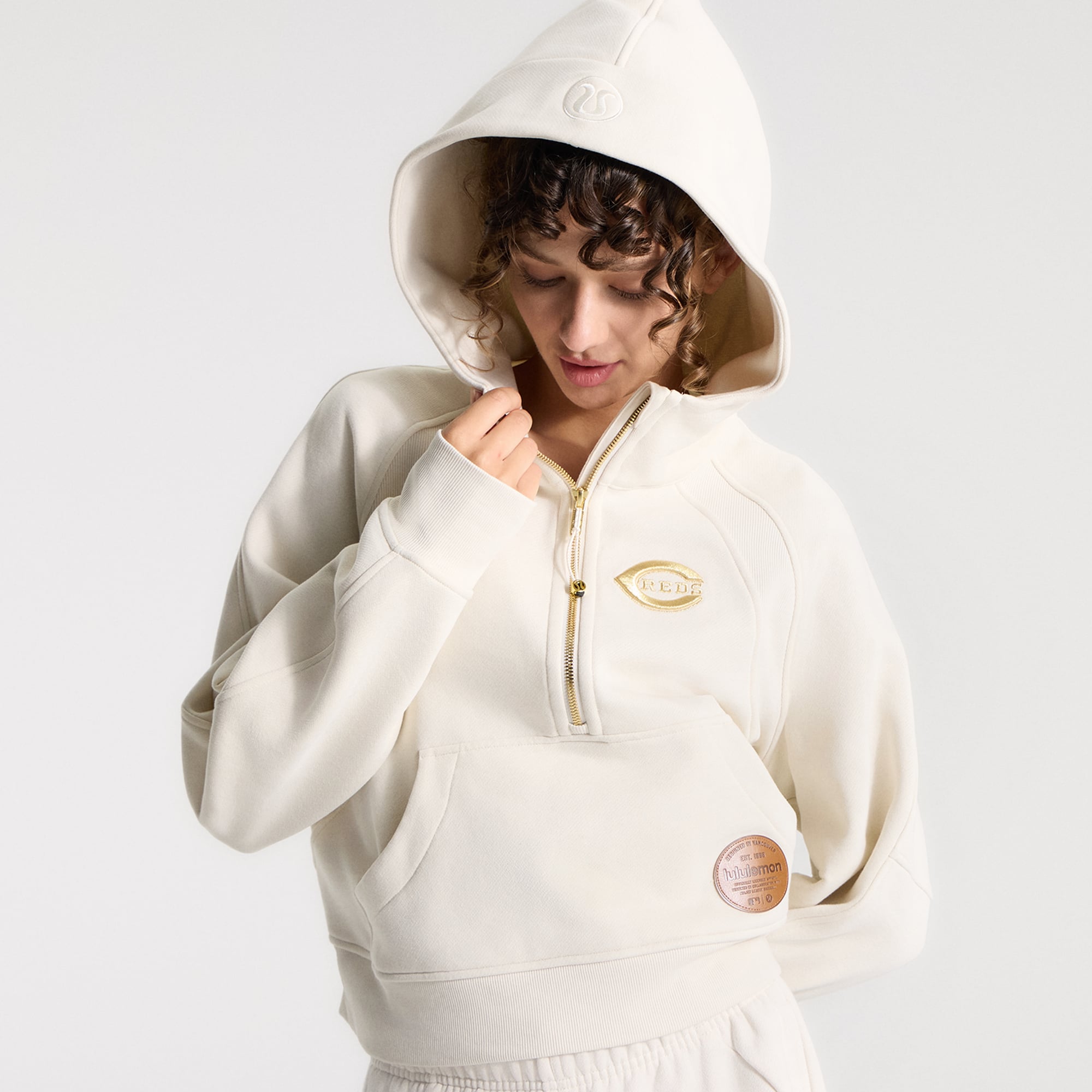 Women's lululemon Light Ivory Cincinnati Reds Scuba Oversized Half-Zip Hoodie