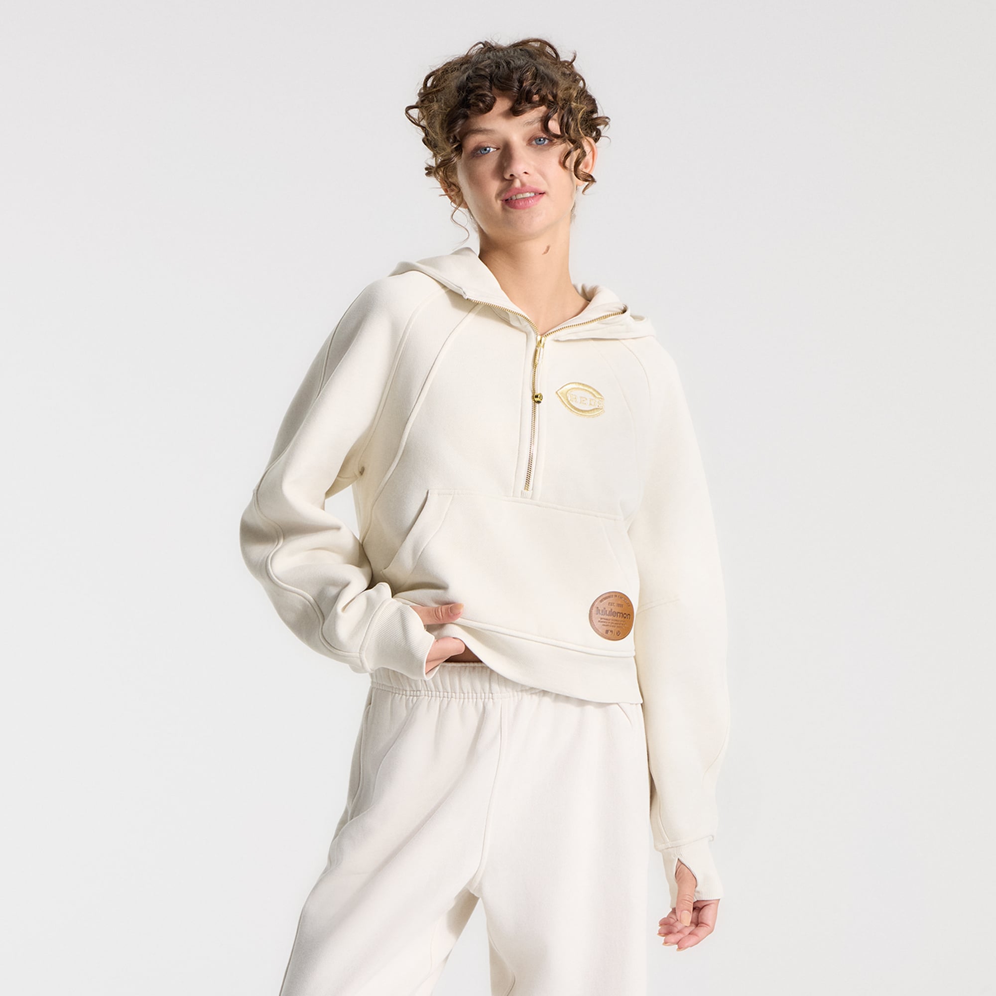 Women's lululemon Light Ivory Cincinnati Reds Scuba Oversized Half-Zip Hoodie