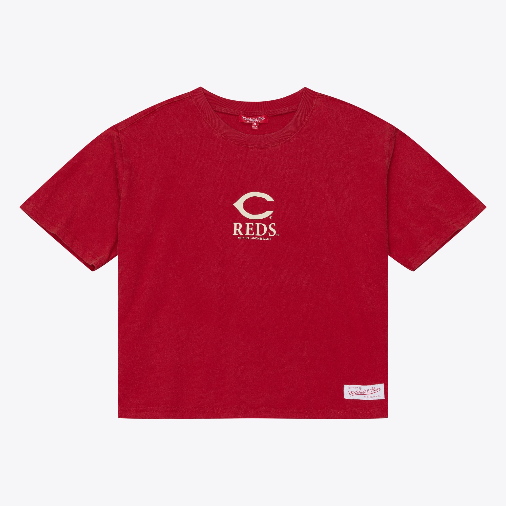 Women's Mitchell & Ness Red Cincinnati Reds Core Essentials Boxy Crop T-Shirt