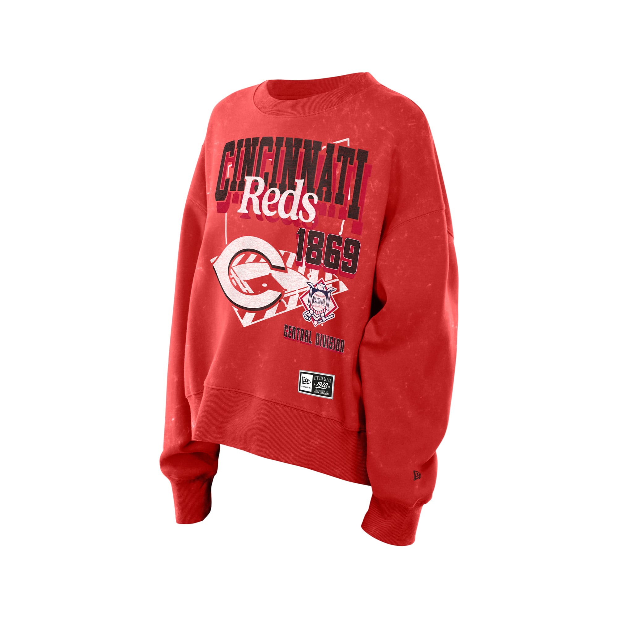 Women's New Era Red Cincinnati Reds Throwback Mineral Wash Boxy Sweatshirt
