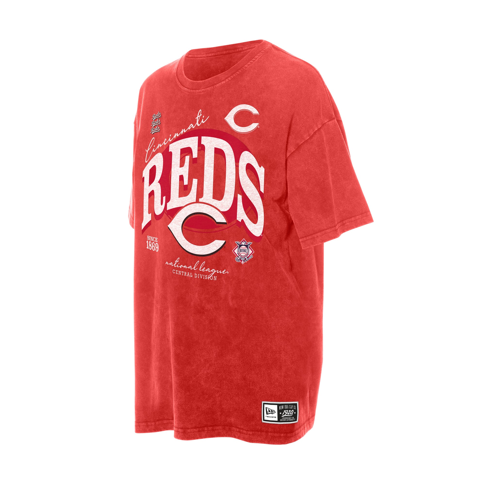 T-shirt boyfriend New Era rouge Cincinnati Reds rétro à délavage minéral pour femme