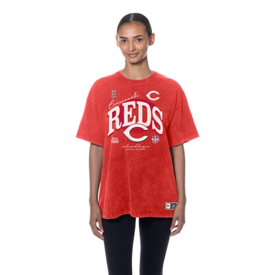 Cincinnati Reds New Era Women's Throwback Mineral Wash Boyfriend T-Shirt - Red