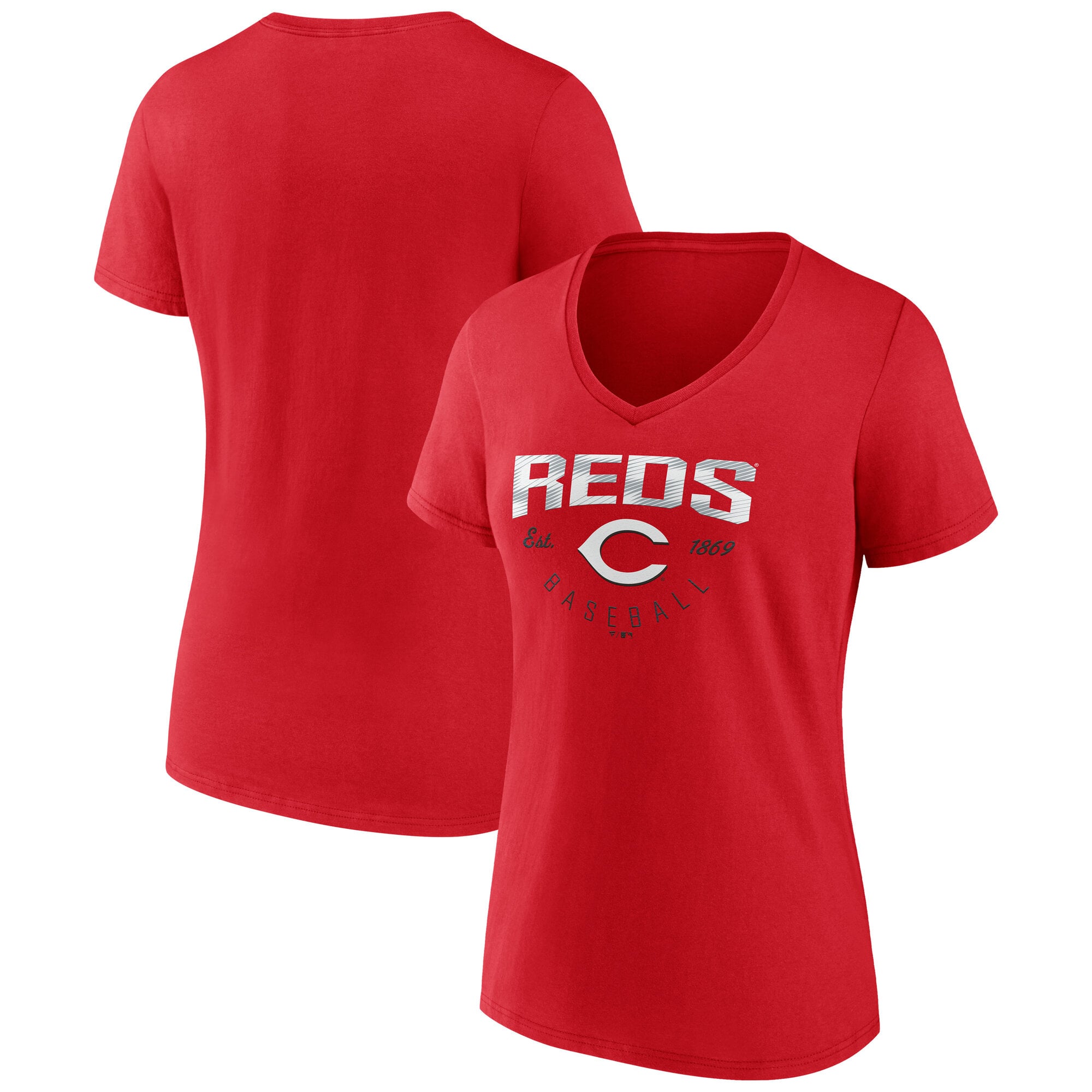 T-shirt à col en V rouge pour femmes Cincinnati Reds Live For It