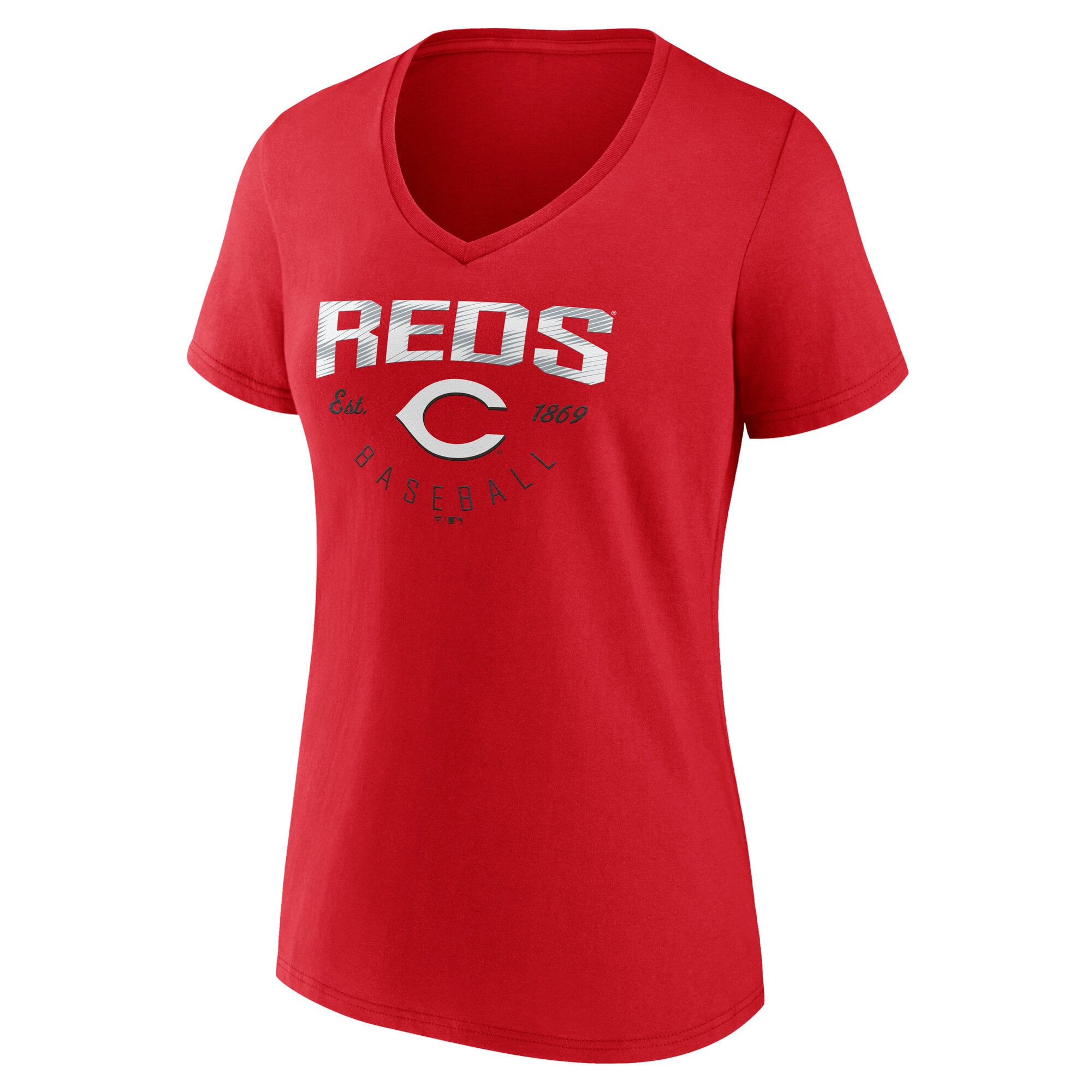 T-shirt à col en V rouge pour femmes Cincinnati Reds Live For It