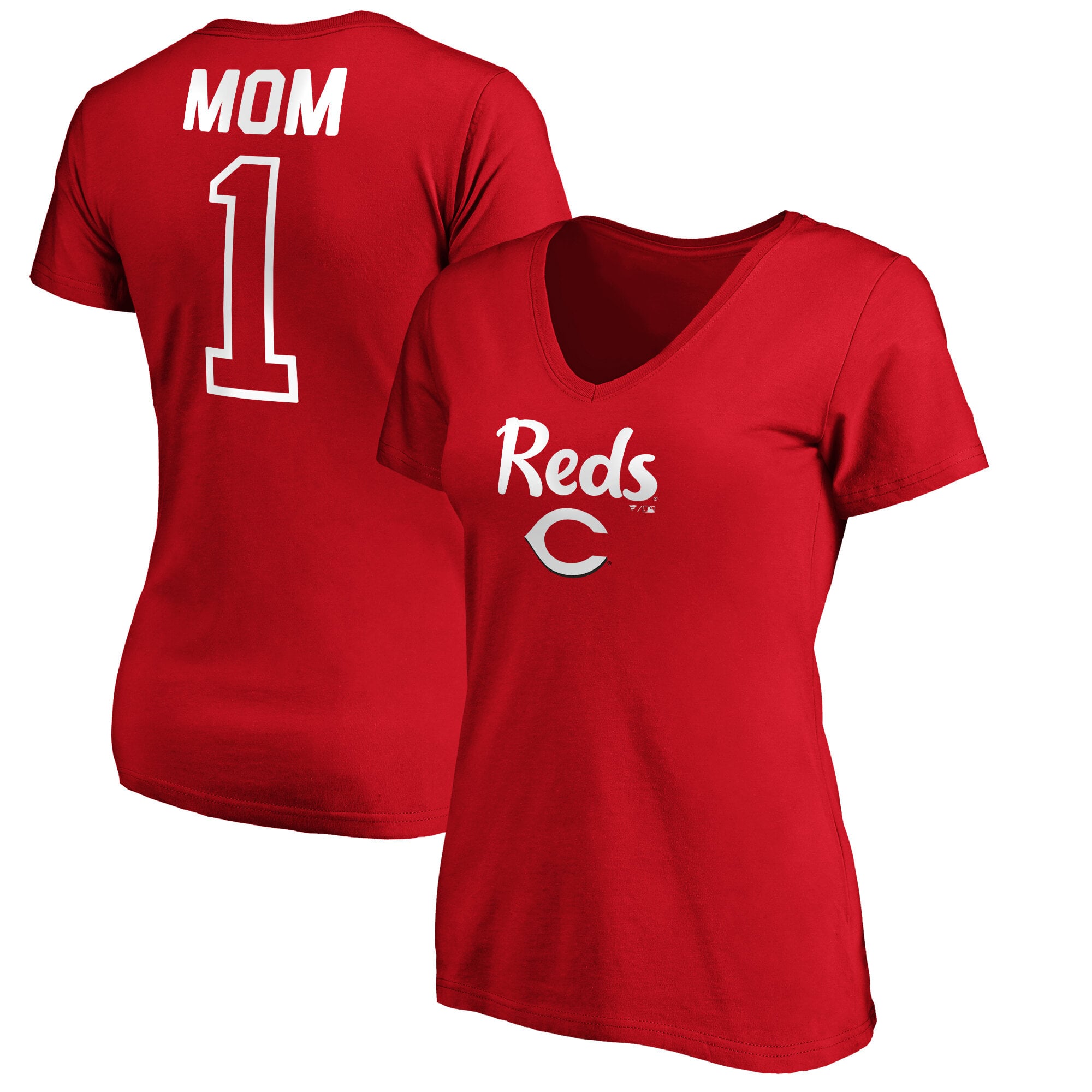 T-shirt rouge à col en V pour femme, numéro 1 des Reds de Cincinnati, maman