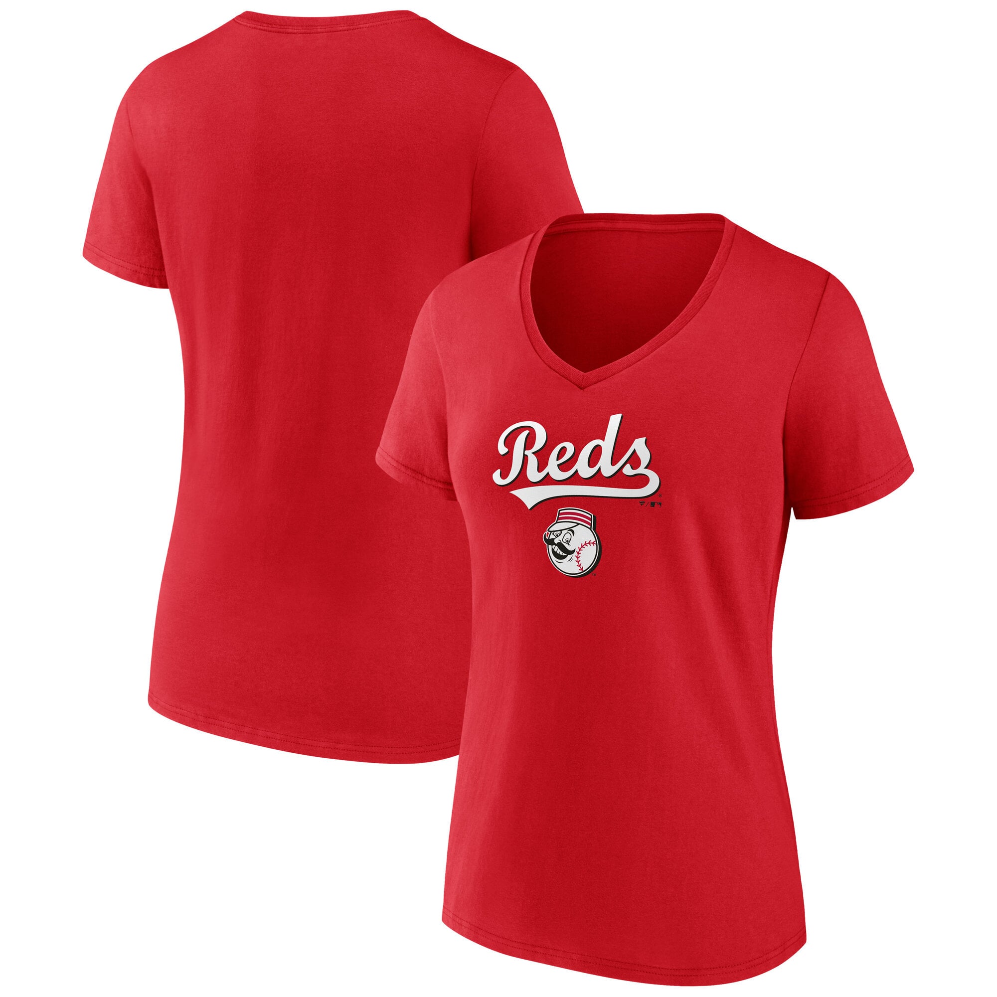 T-shirt à col en V rouge pour femmes des Reds de Cincinnati