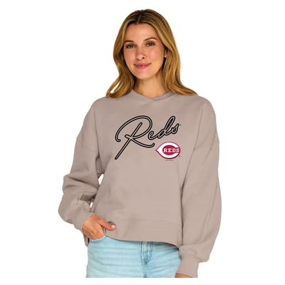  Cincinnati Reds Soft as a Grape Women's Snuggly Sweatshirt - Tan