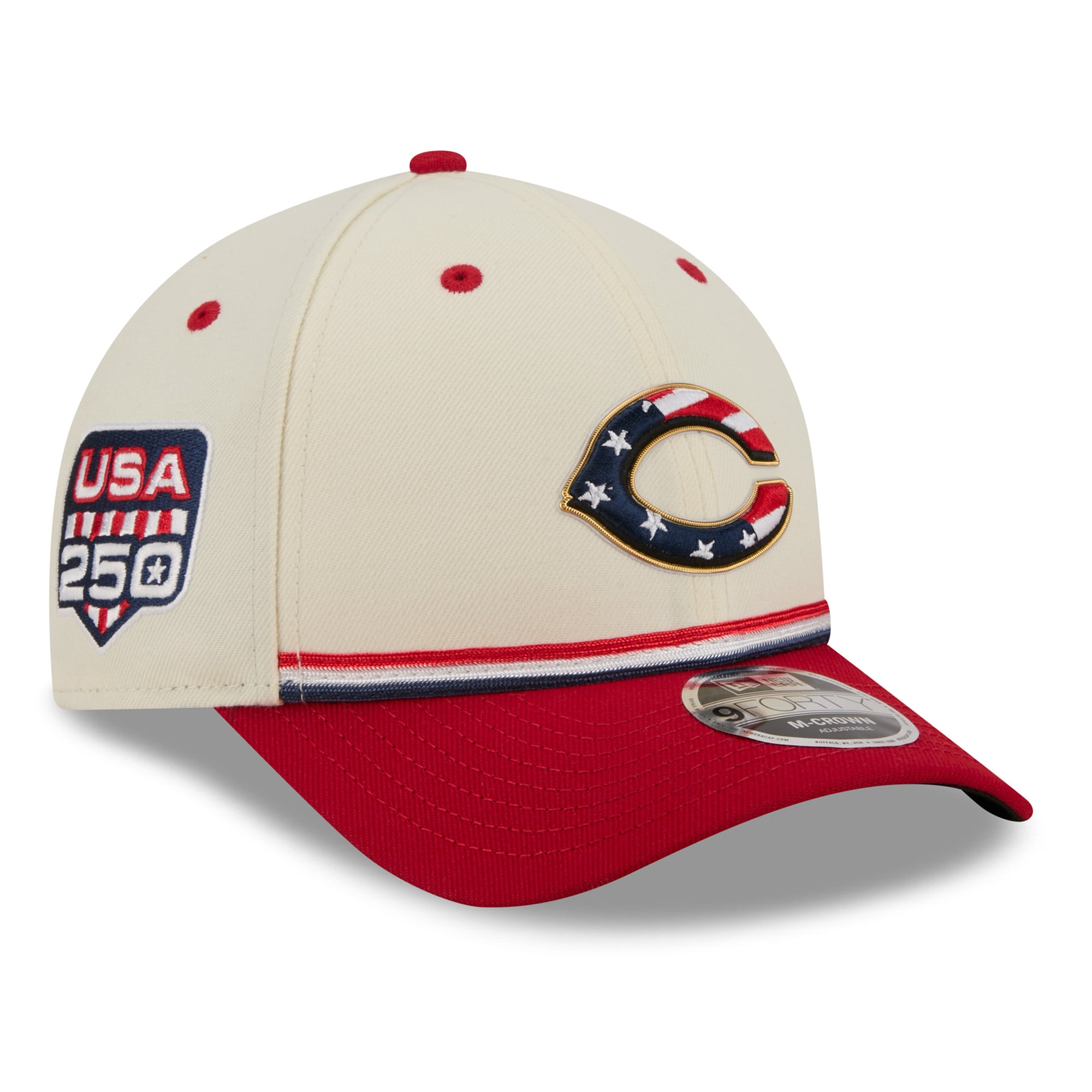 Casquette ajustable New Era crème/rouge Cincinnati Reds USA 250 9FORTY M-Crown pour jeunes