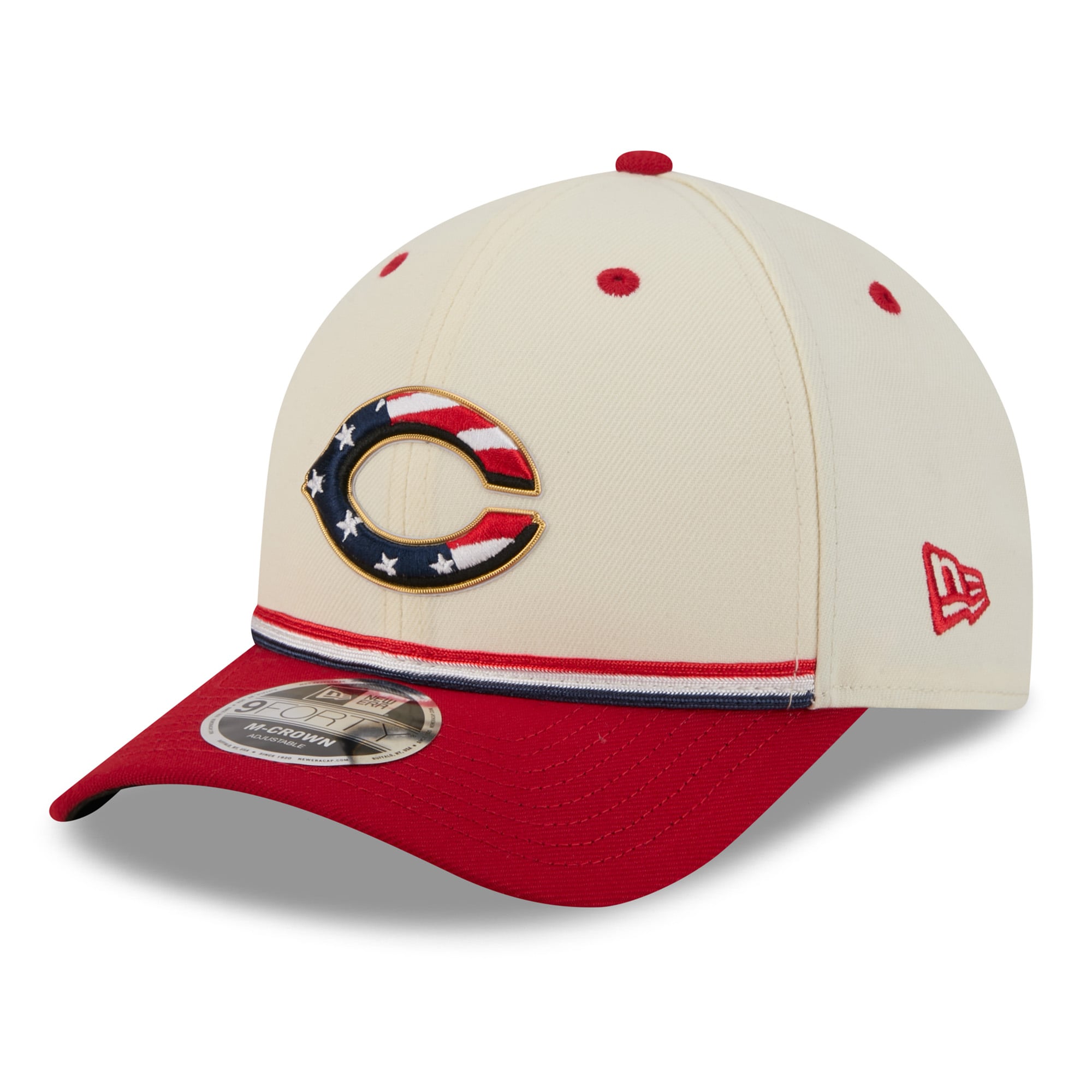 Casquette ajustable New Era crème/rouge Cincinnati Reds USA 250 9FORTY M-Crown pour jeunes