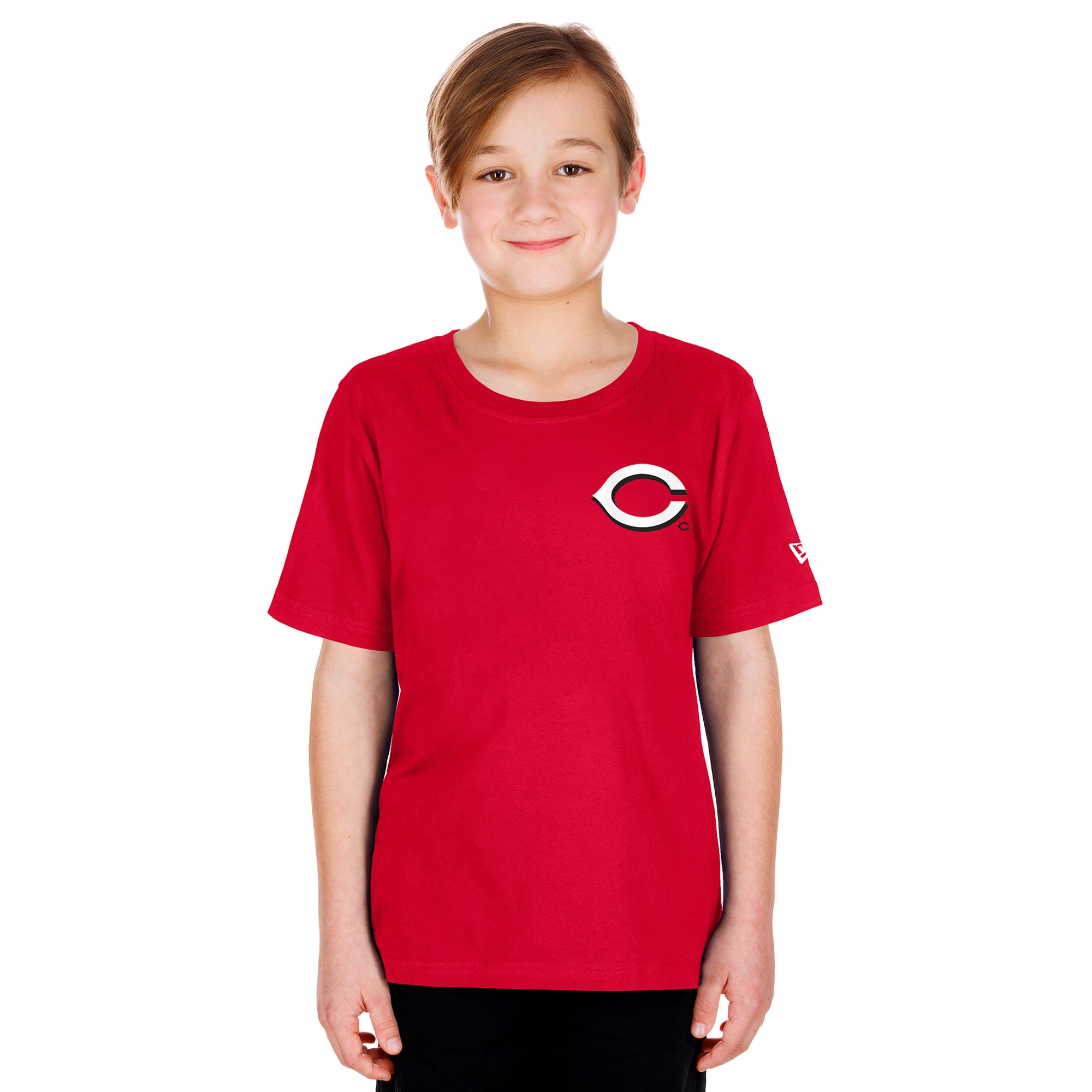 T-shirt New Era rouge pour jeunes avec logo des Reds de Cincinnati (dessin animé)