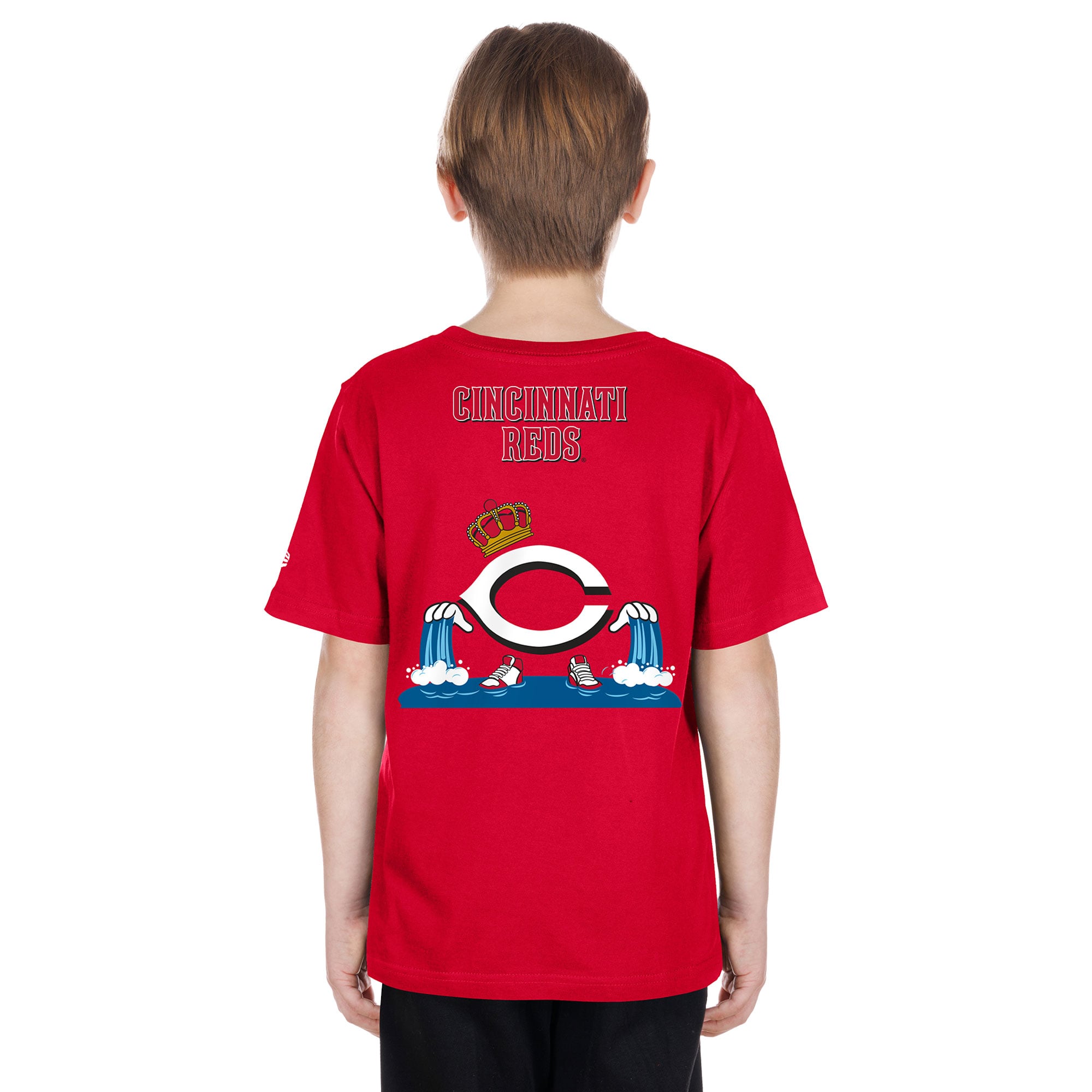 T-shirt New Era rouge pour jeunes avec logo des Reds de Cincinnati (dessin animé)