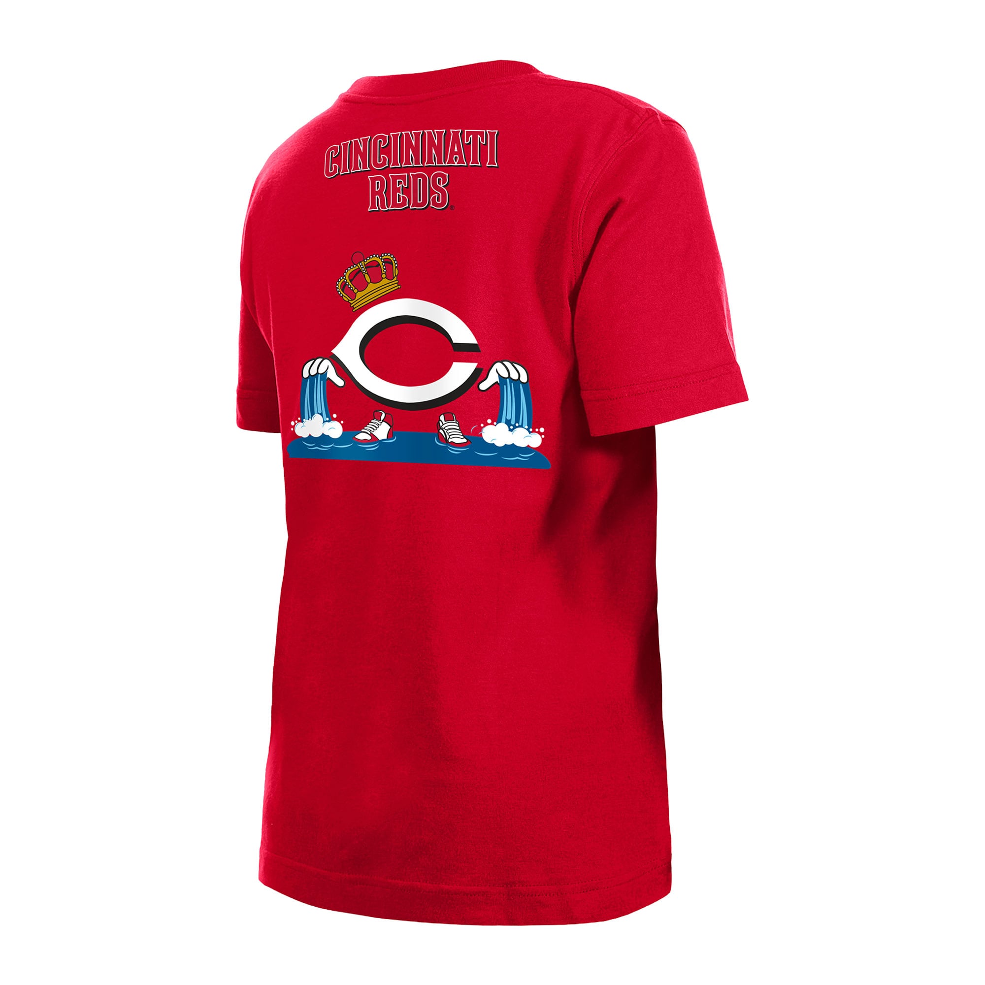 T-shirt New Era rouge pour jeunes avec logo des Reds de Cincinnati (dessin animé)