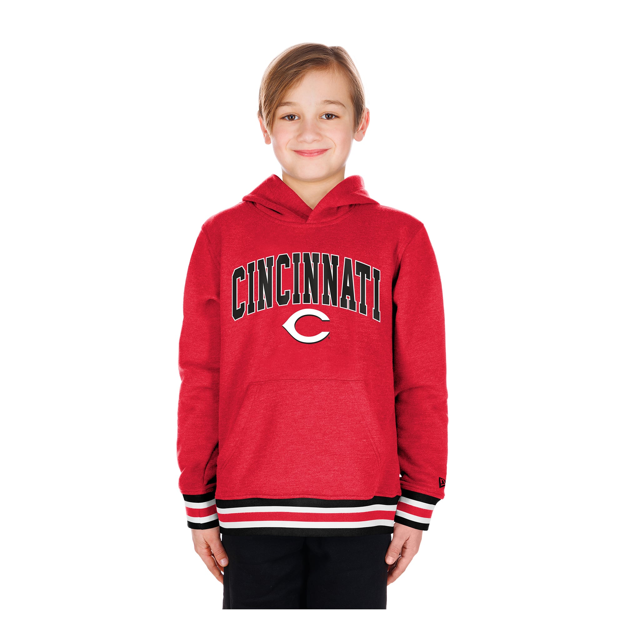 Youth New Era Red Cincinnati Reds Knit Trim Pullover Hoodie